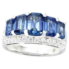 Blue Sapphire with Diamond Ring set in 18K White Gold Settings