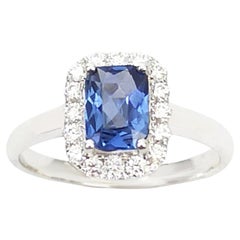 Blue Sapphire with Diamond Ring set in 18K White Gold Settings