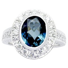 Blue Sapphire with Diamond Ring set in 18K White Gold Settings