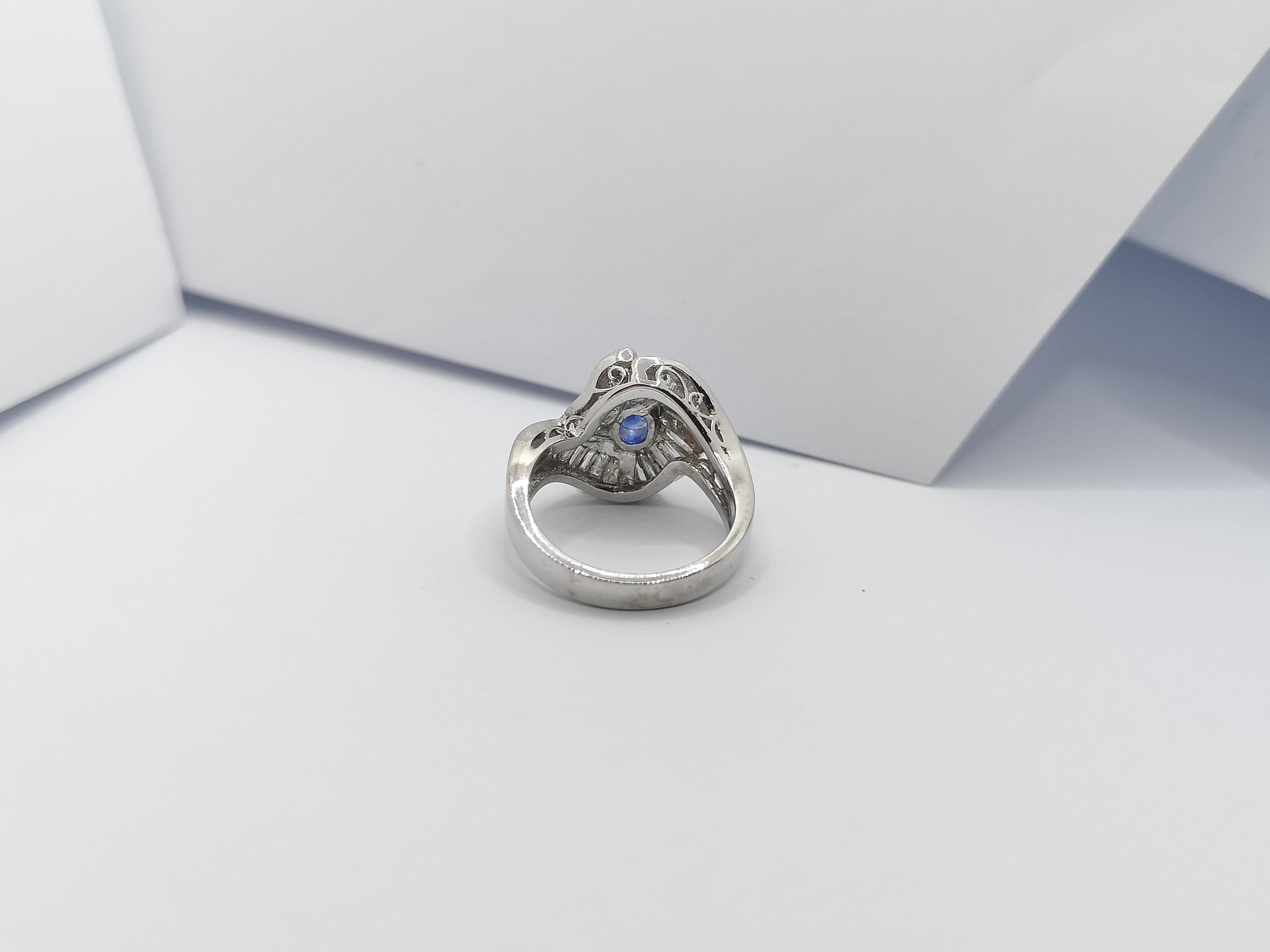 Blue Sapphire with Diamond Ring Set in Platinum 900 Settings In New Condition For Sale In Bangkok, TH