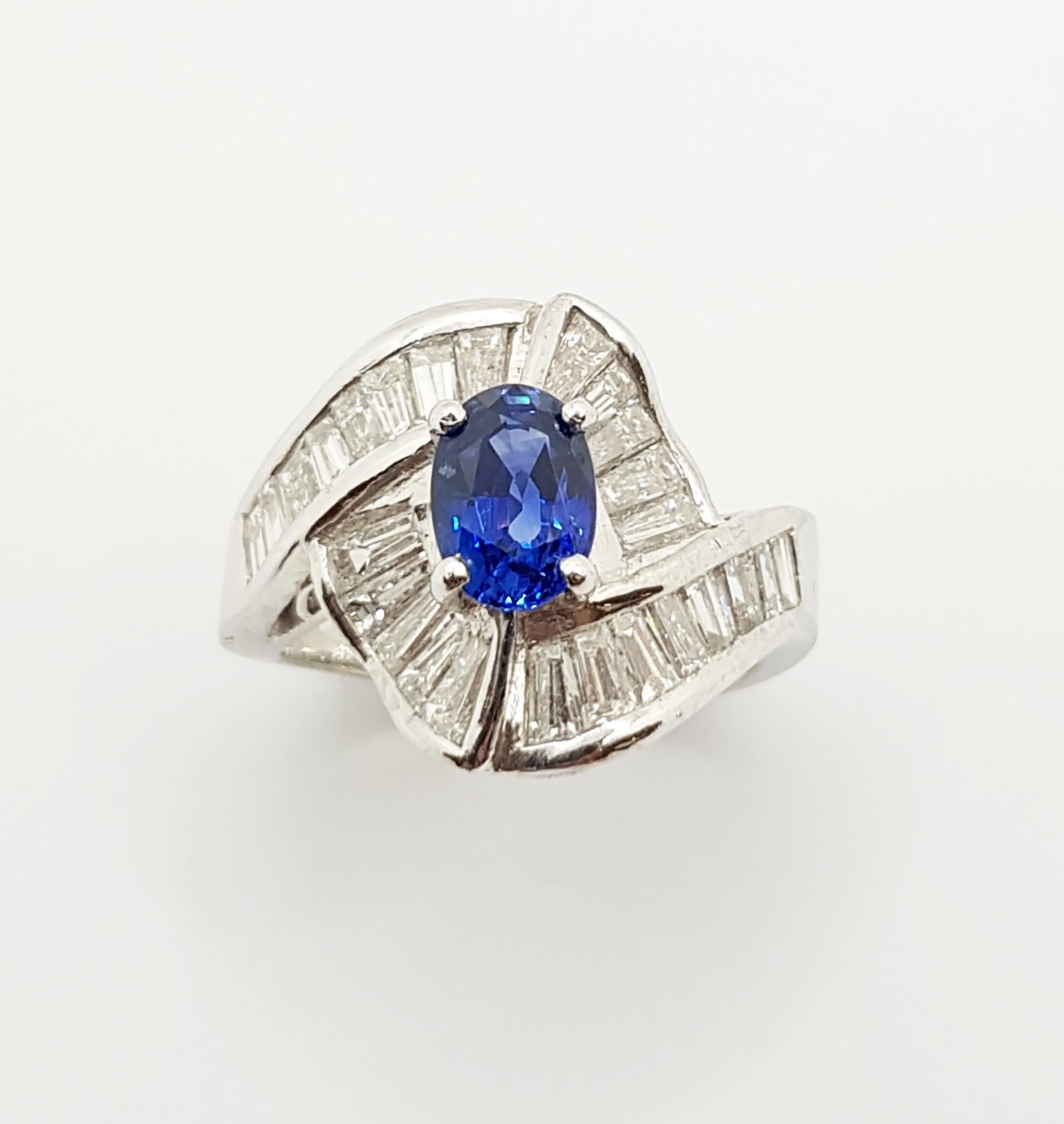 Women's Blue Sapphire with Diamond Ring Set in Platinum 900 Settings For Sale