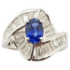 Blue Sapphire with Diamond Ring Set in Platinum 900 Settings