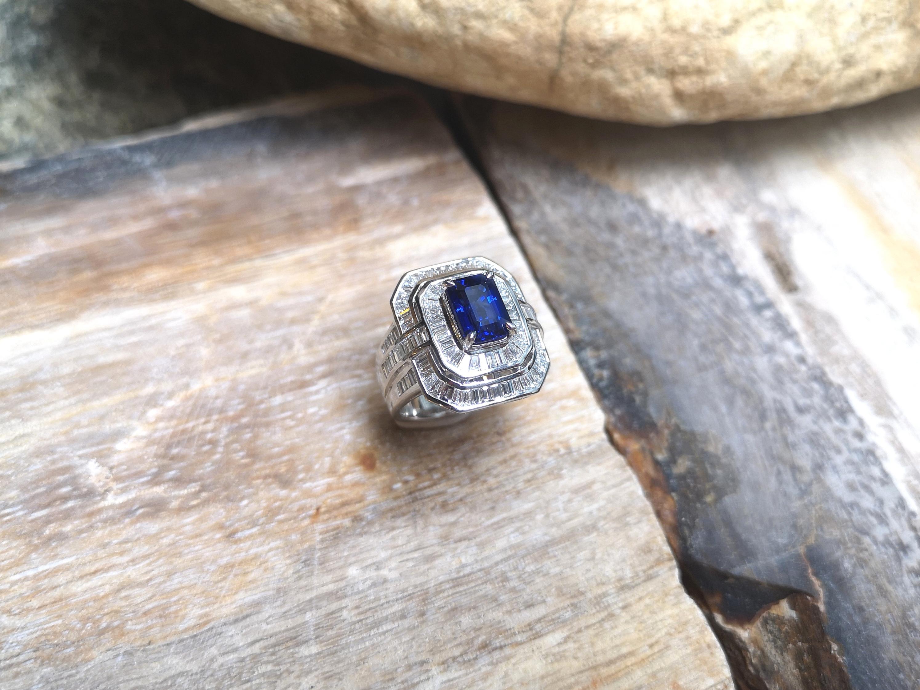Blue Sapphire with Diamond Ring Set in Platinum 950 Settings For Sale 2