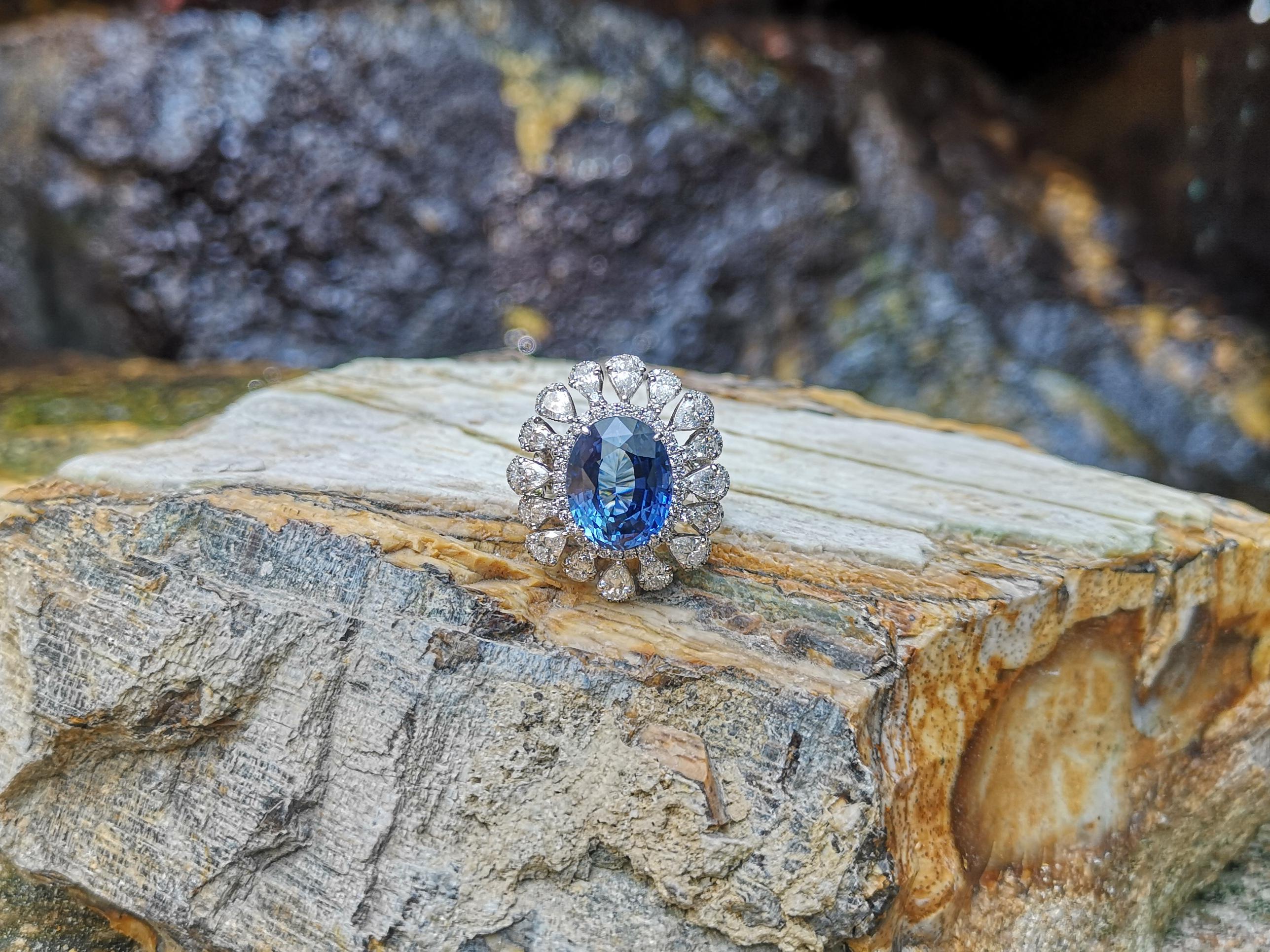 Blauer Saphir  Diamantring mit Diamant in Platin 950 Fassungen gefasst im Angebot 4