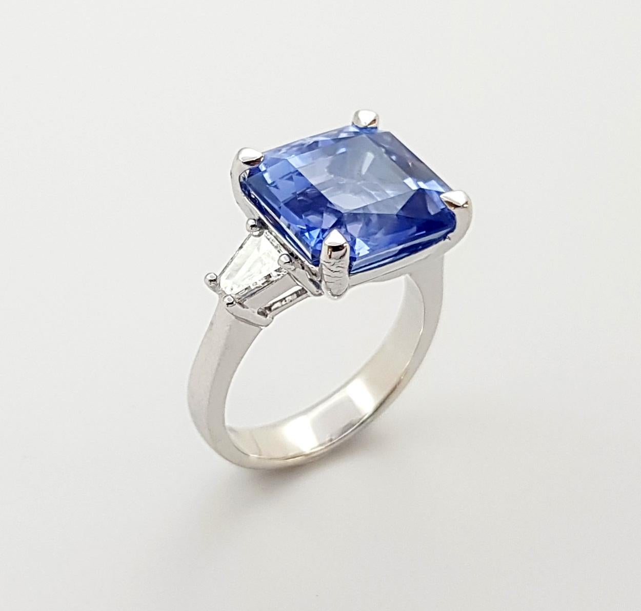 Blue Sapphire with Diamond Ring set in Platinum 950 Settings For Sale 4