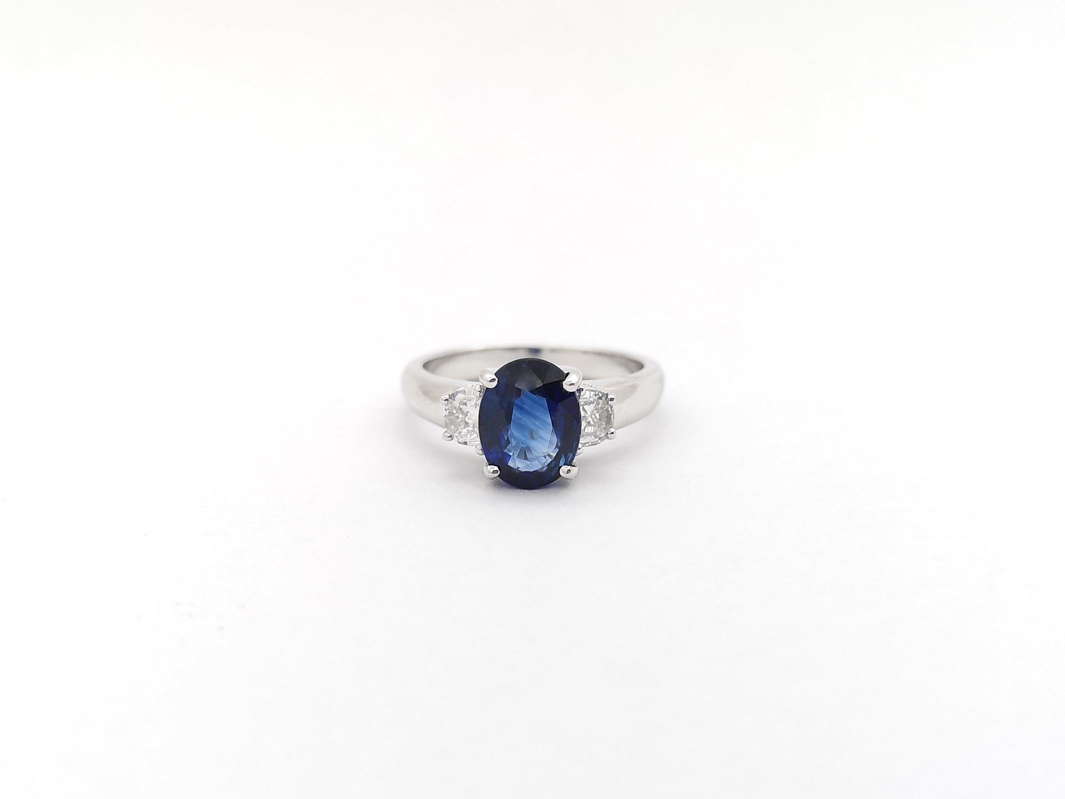 GIA Certified Blue Sapphire with Diamond Ring set in Platinum 950 Settings For Sale 4