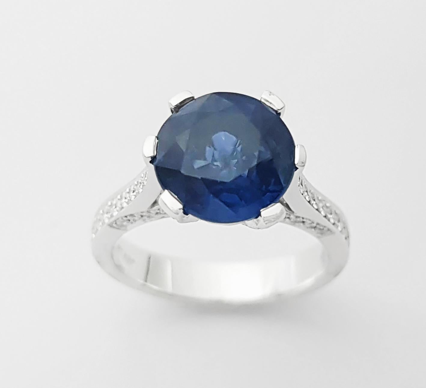 Anello con zaffiro blu e diamante con montatura in platino 950 in vendita 4