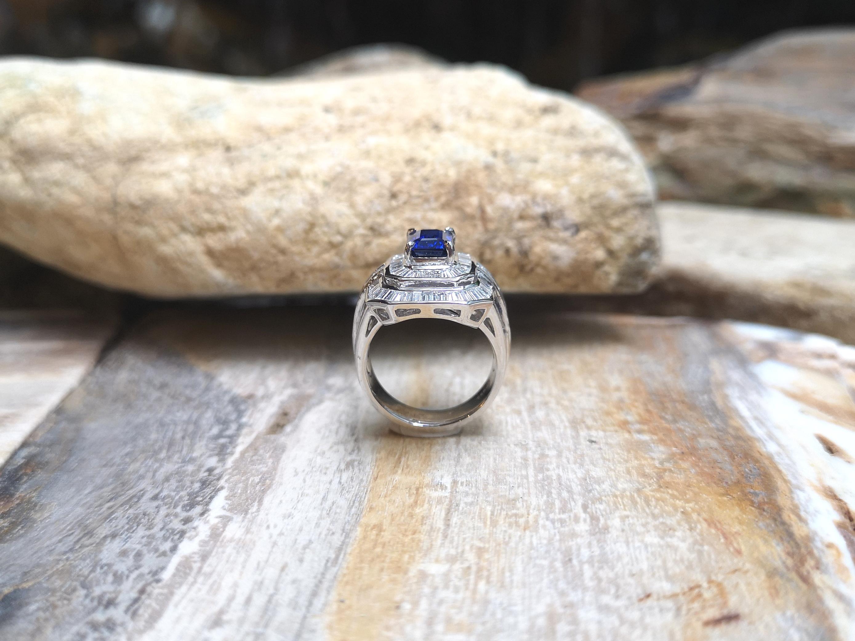 Blue Sapphire with Diamond Ring Set in Platinum 950 Settings For Sale 3