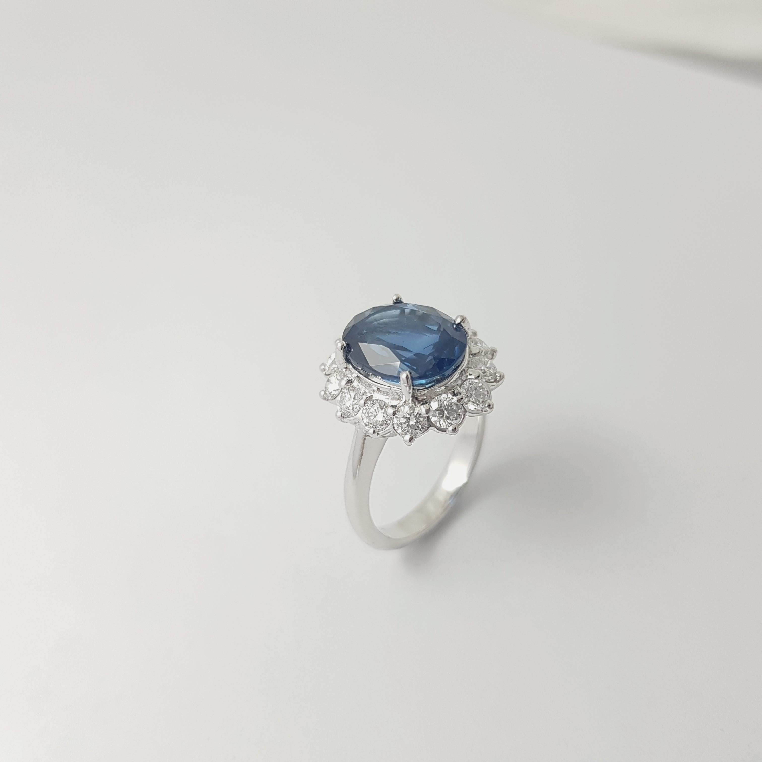 Bague saphir bleu et diamant en platine 950 en vente 5