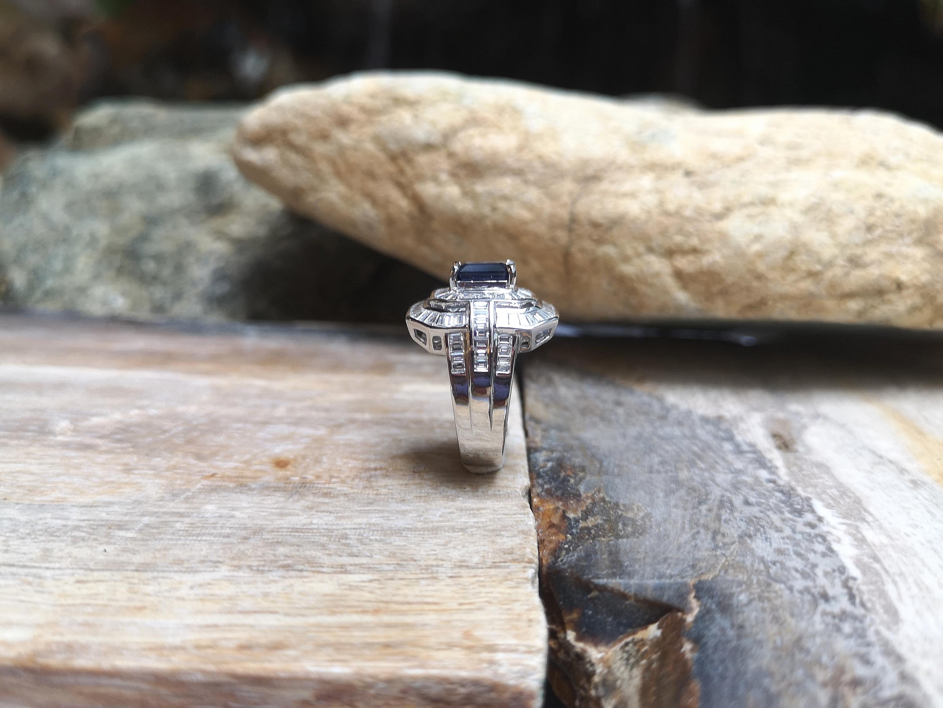 Blue Sapphire with Diamond Ring Set in Platinum 950 Settings For Sale 3