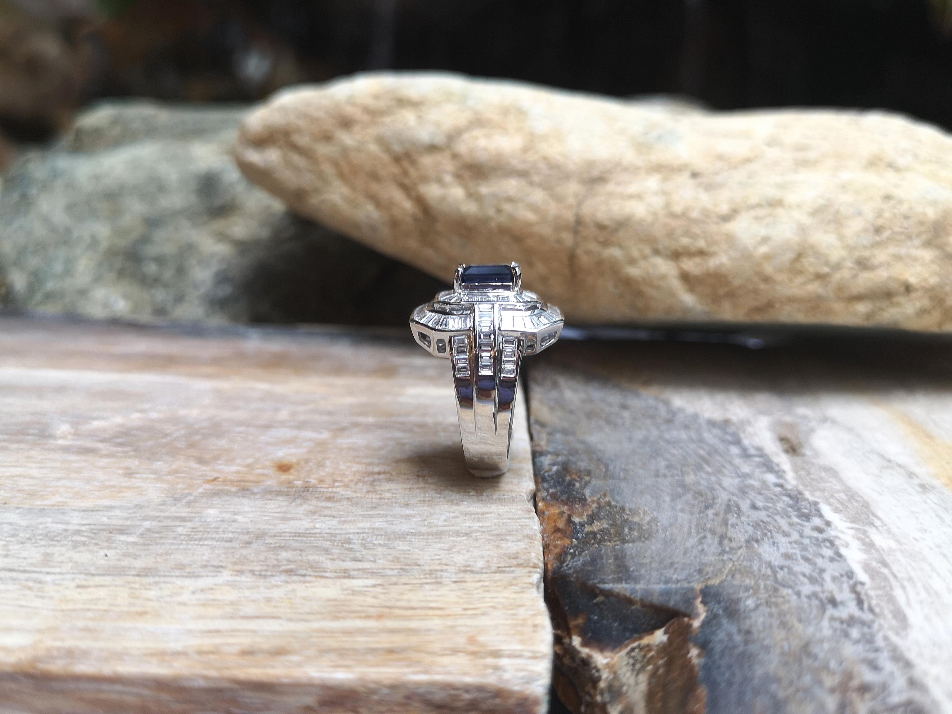 Blue Sapphire with Diamond Ring Set in Platinum 950 Settings For Sale 4