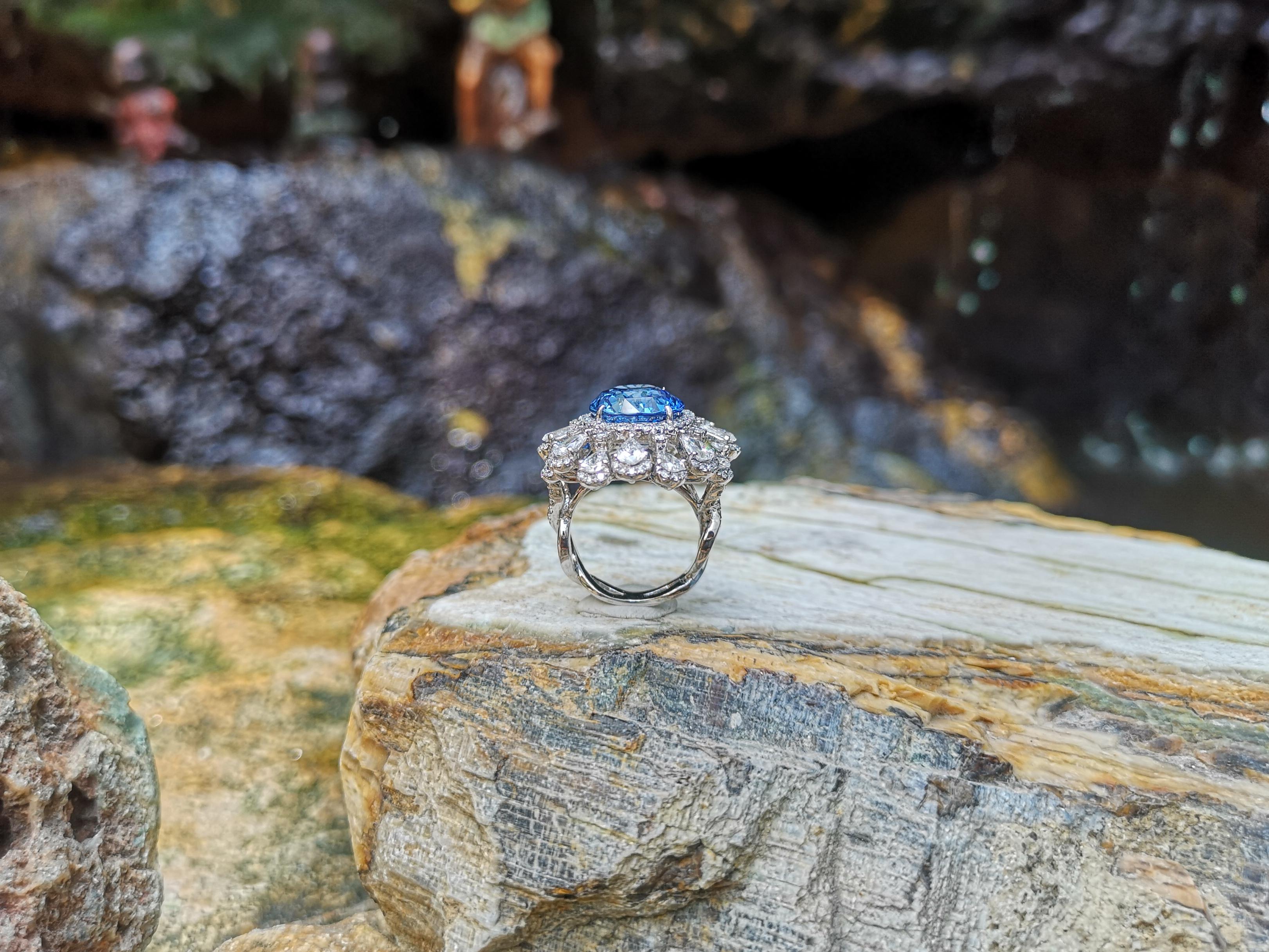 Blauer Saphir  Diamantring mit Diamant in Platin 950 Fassungen gefasst im Angebot 6