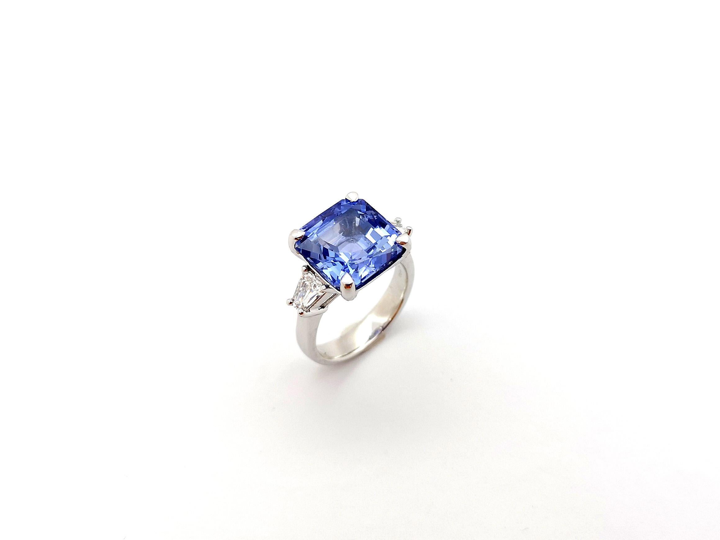 Blue Sapphire with Diamond Ring set in Platinum 950 Settings For Sale 6