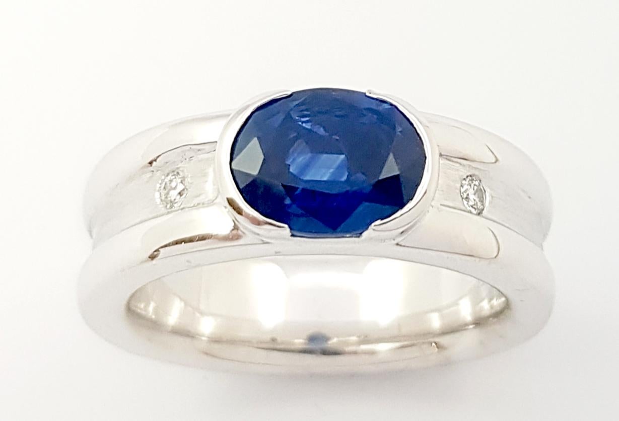 Blue Sapphire with Diamond Ring set in Platinum 950 Settings For Sale 6