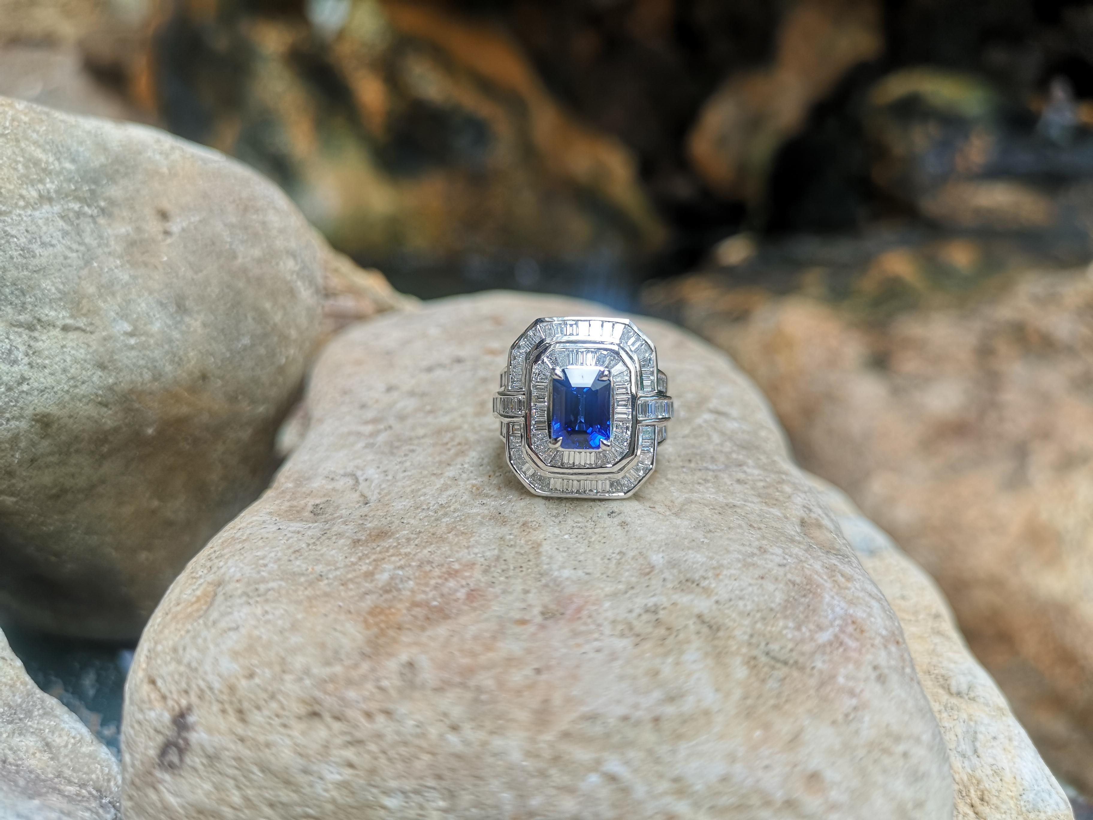 Blue Sapphire with Diamond Ring Set in Platinum 950 Settings For Sale 5