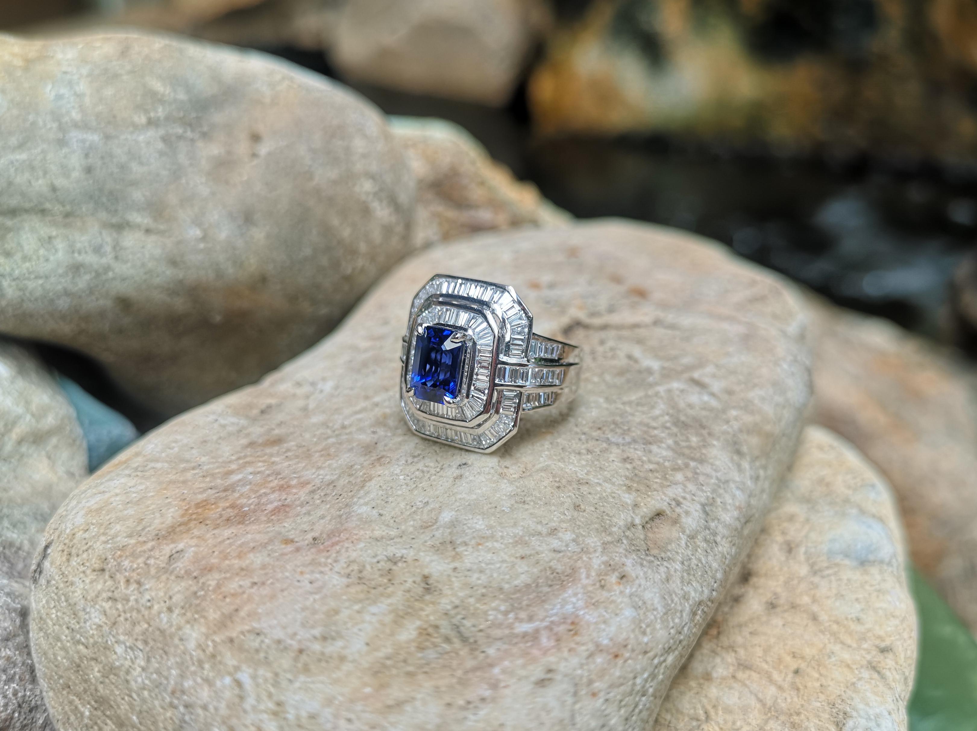 Blue Sapphire with Diamond Ring Set in Platinum 950 Settings For Sale 6