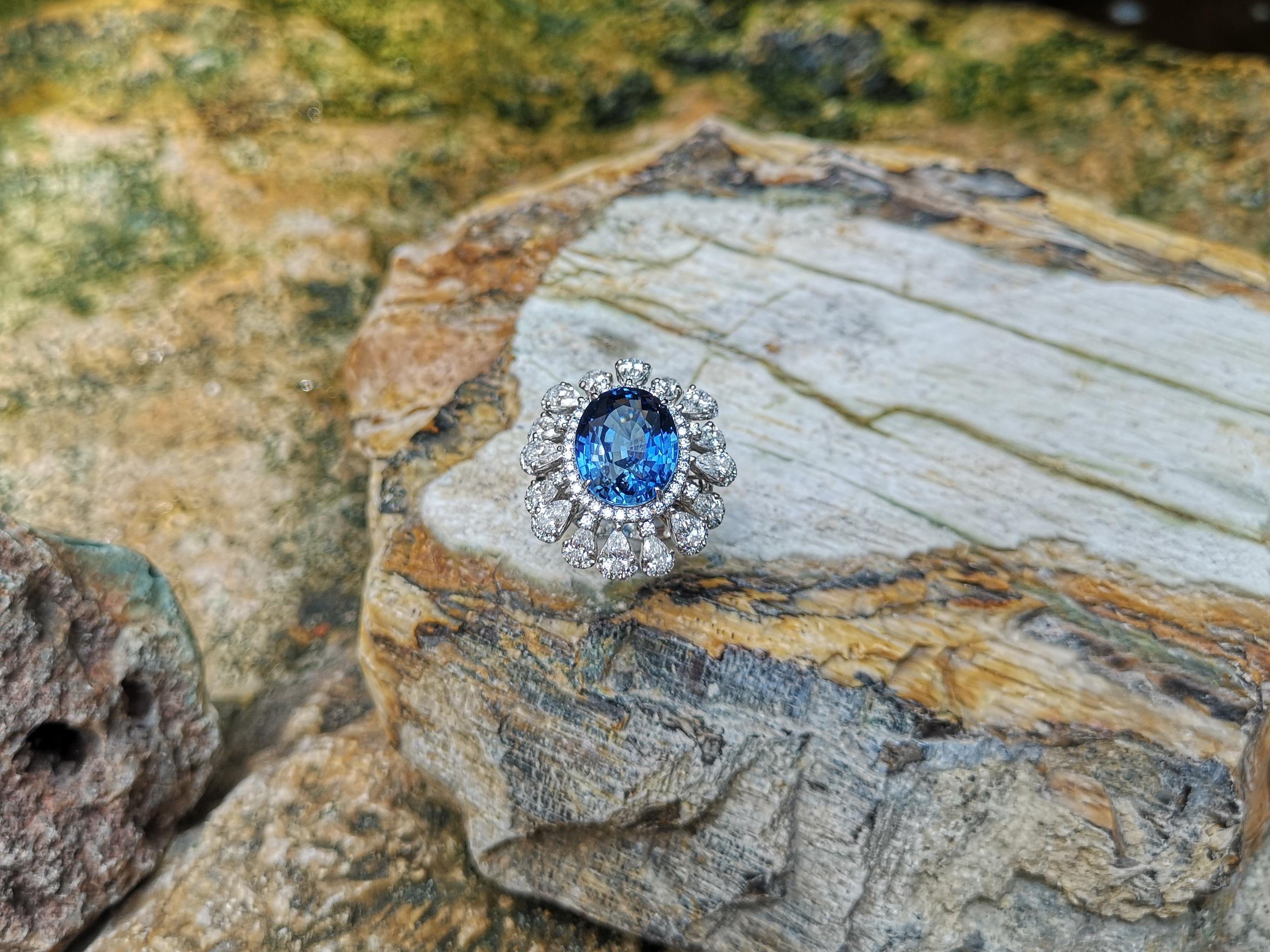 Blauer Saphir  Diamantring mit Diamant in Platin 950 Fassungen gefasst im Angebot 8