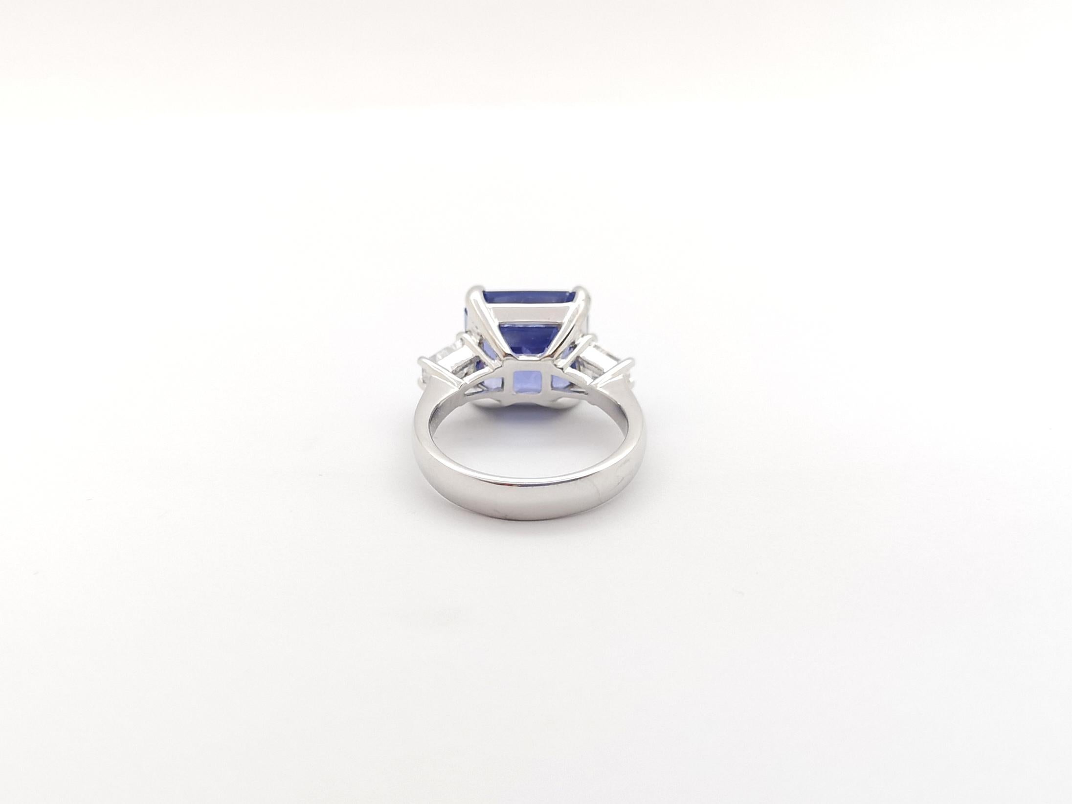 Blue Sapphire with Diamond Ring set in Platinum 950 Settings For Sale 8