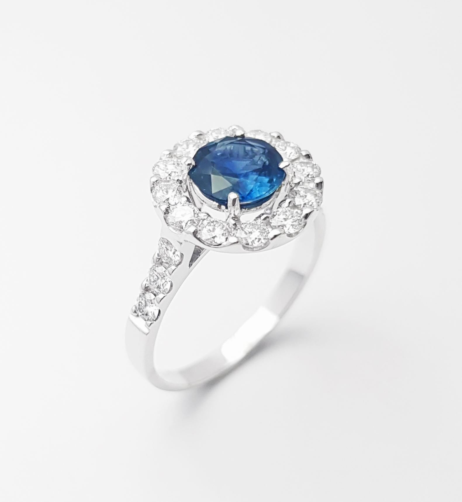 Anello con zaffiro blu e diamante con montatura in platino 950 in vendita 8