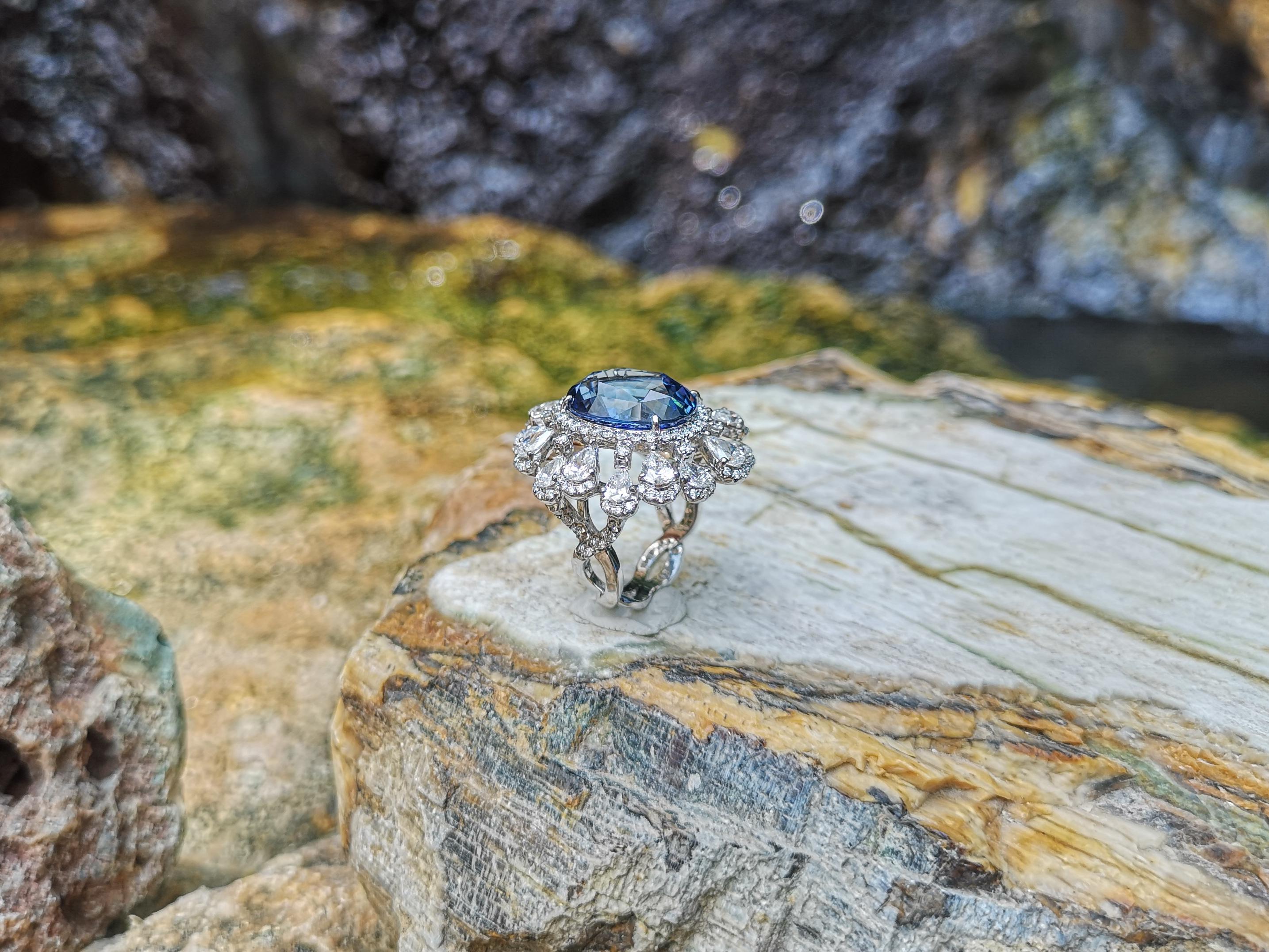Blauer Saphir  Diamantring mit Diamant in Platin 950 Fassungen gefasst im Angebot 9