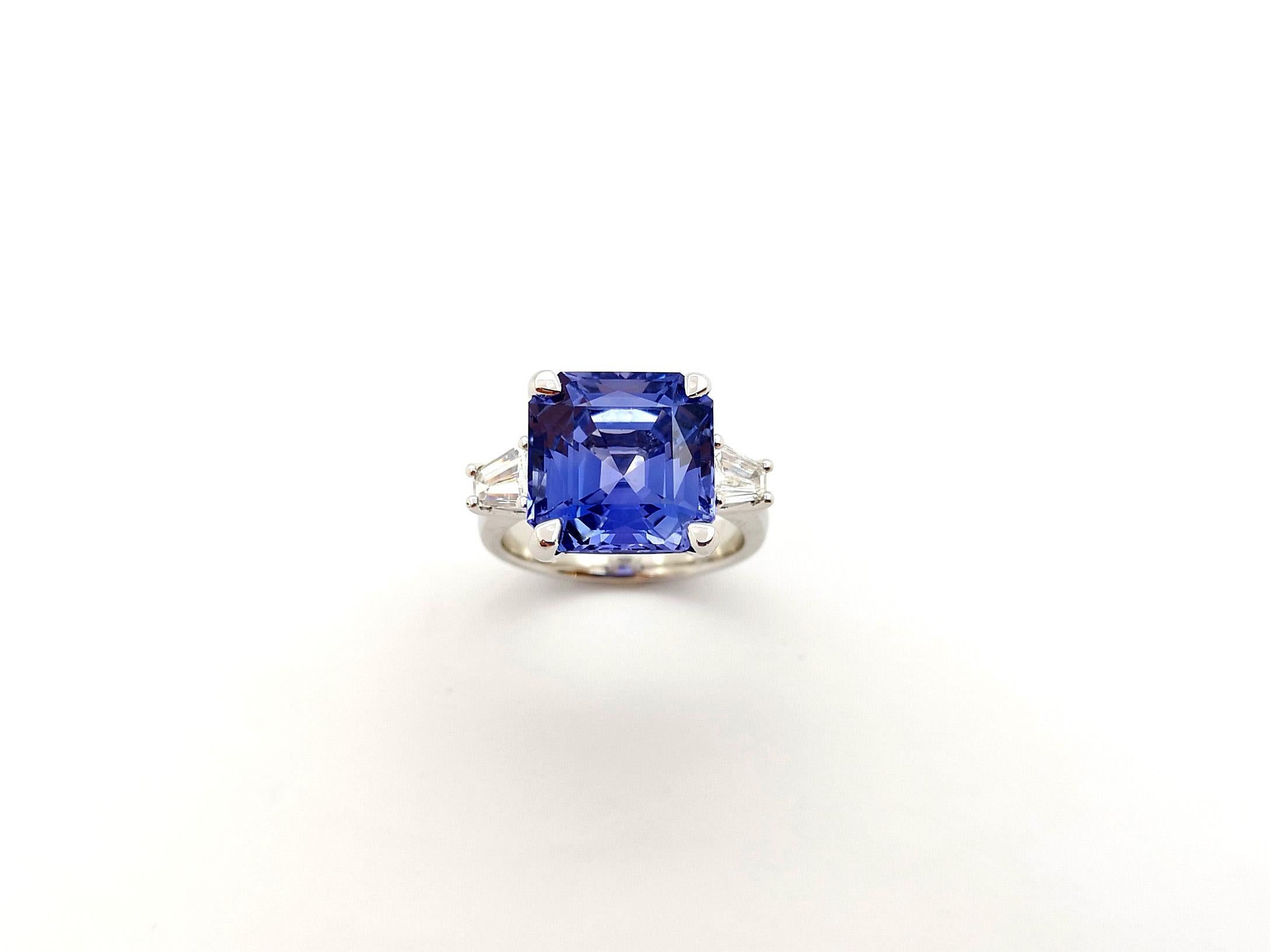 Blue Sapphire with Diamond Ring set in Platinum 950 Settings For Sale 9