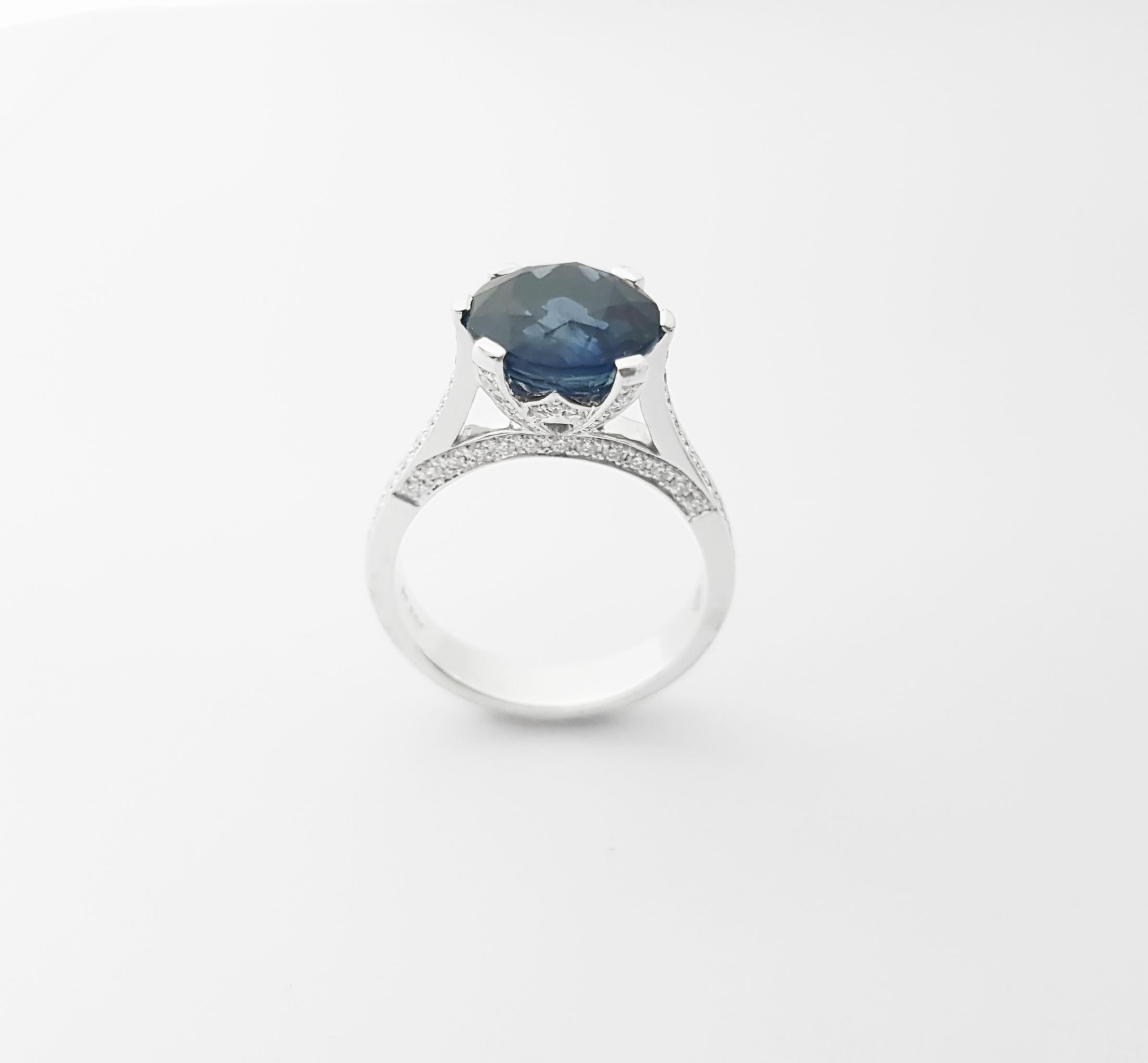 Anello con zaffiro blu e diamante con montatura in platino 950 in vendita 10