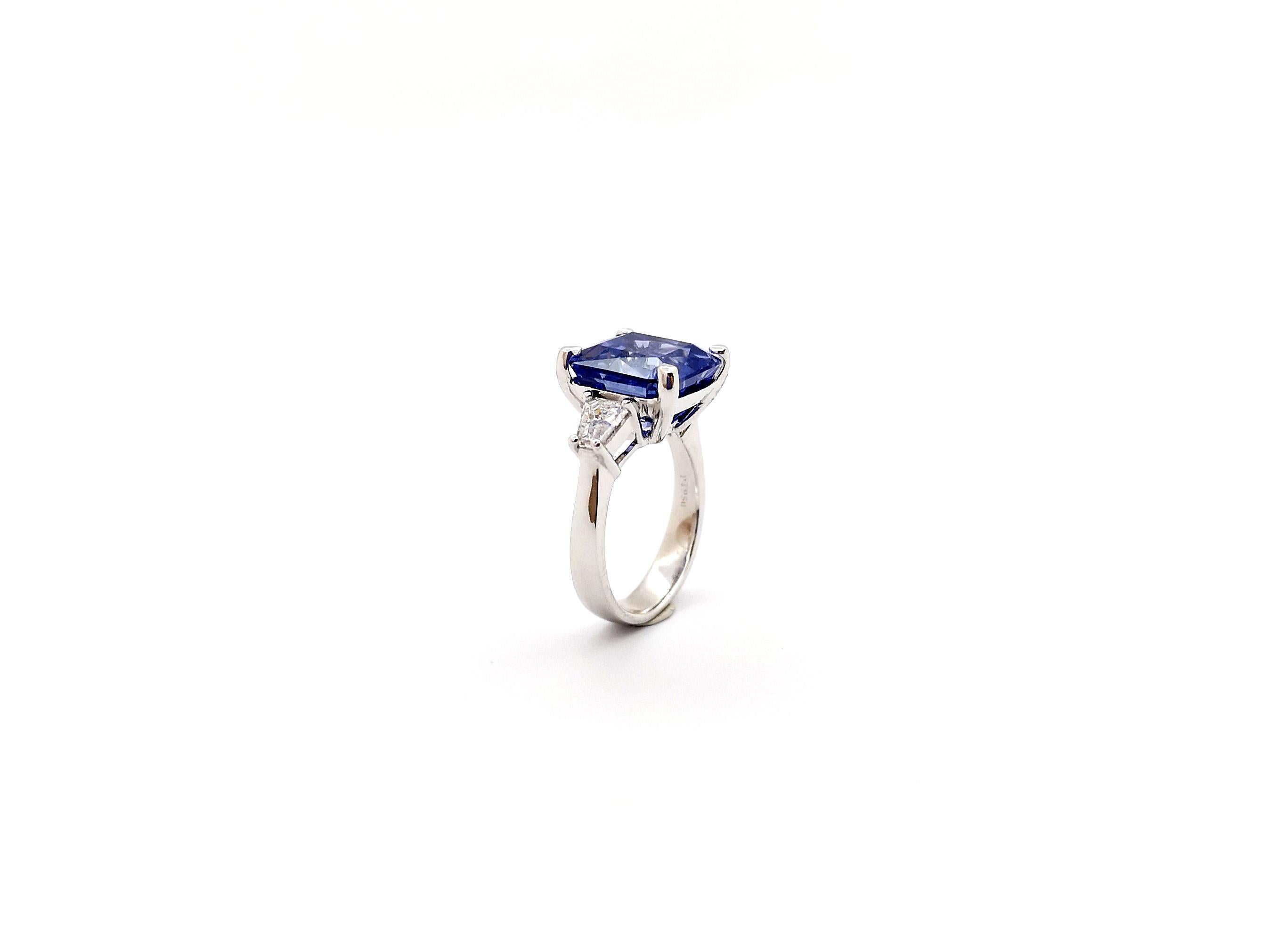 Blue Sapphire with Diamond Ring set in Platinum 950 Settings For Sale 11