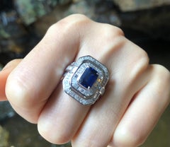 Blue Sapphire with Diamond Ring Set in Platinum 950 Settings