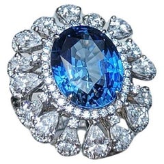 Blue Sapphire  with Diamond Ring set in Platinum 950 Settings