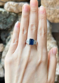 Blue Sapphire with Diamond Ring set in Platinum 950 Settings