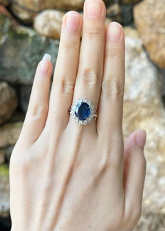 Blue Sapphire with Diamond Ring set in Platinum 950 Settings