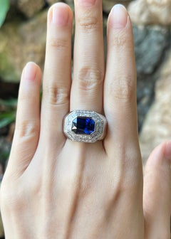 Blue Sapphire with Diamond Ring set in Platinum 950 Settings