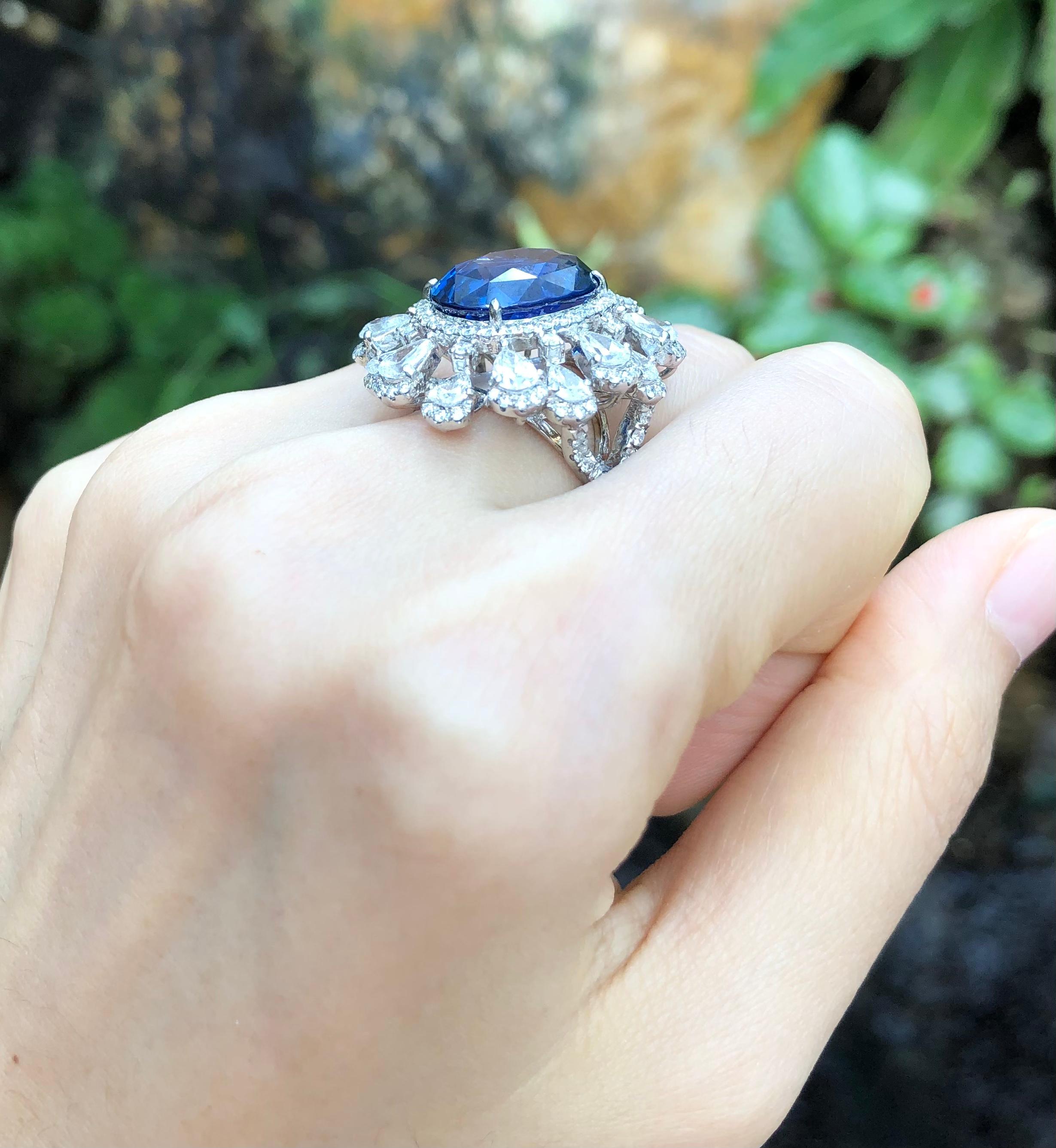 Blauer Saphir  Diamantring mit Diamant in Platin 950 Fassungen gefasst (Zeitgenössisch) im Angebot