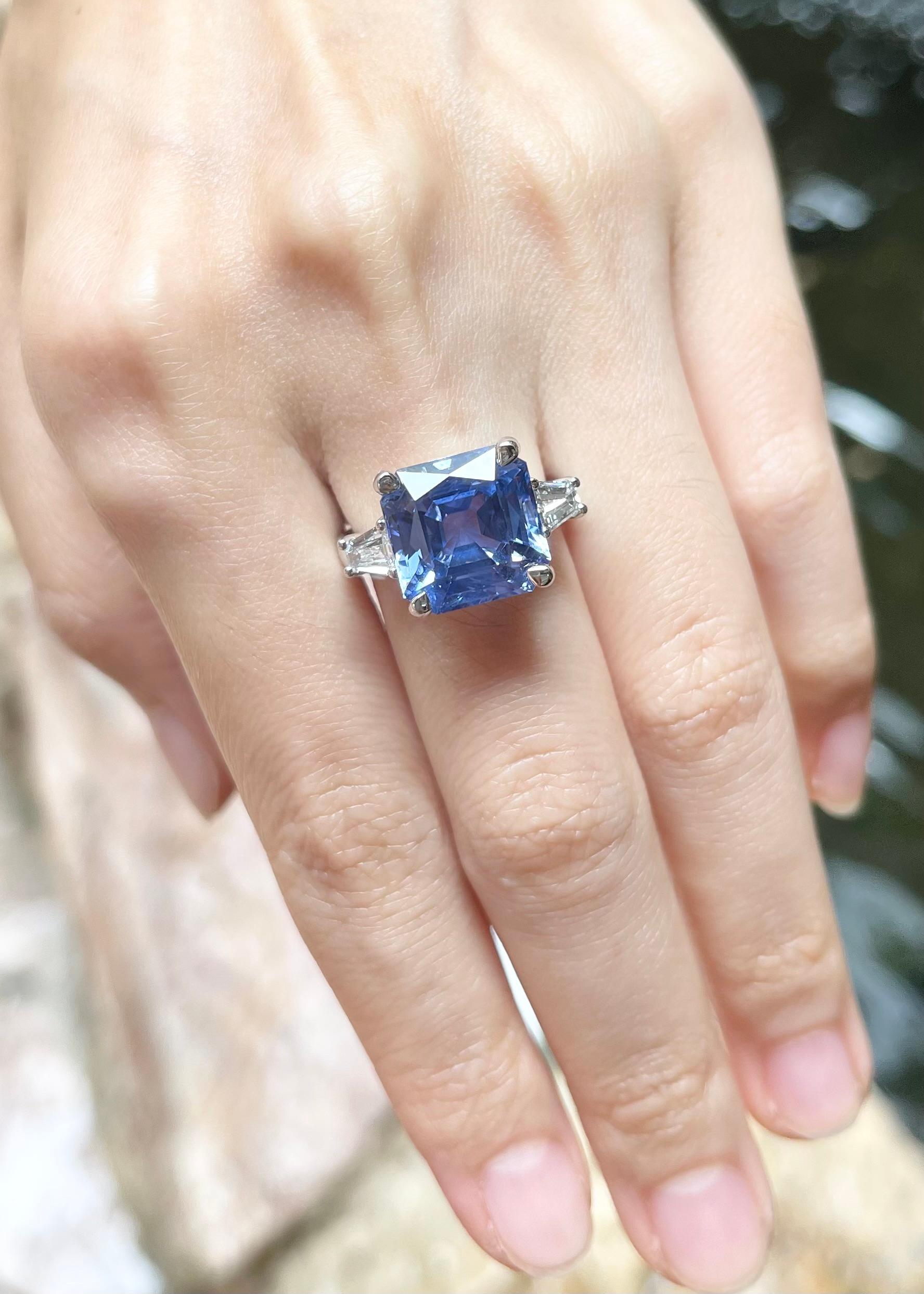 Princess Cut Blue Sapphire with Diamond Ring set in Platinum 950 Settings For Sale