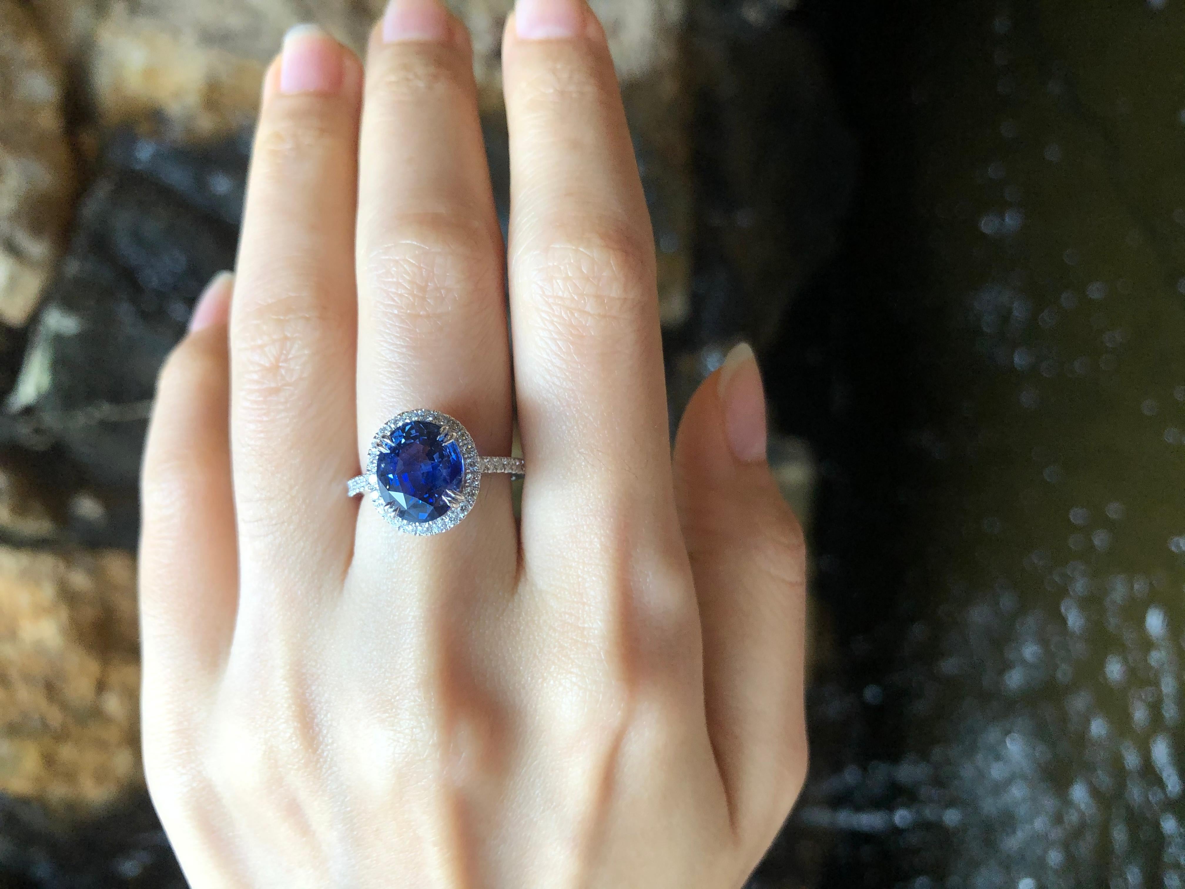 GIA Certified 3cts Ceylon Blue Sapphire with Diamond Ring Set in Platinum In New Condition For Sale In Bangkok, TH