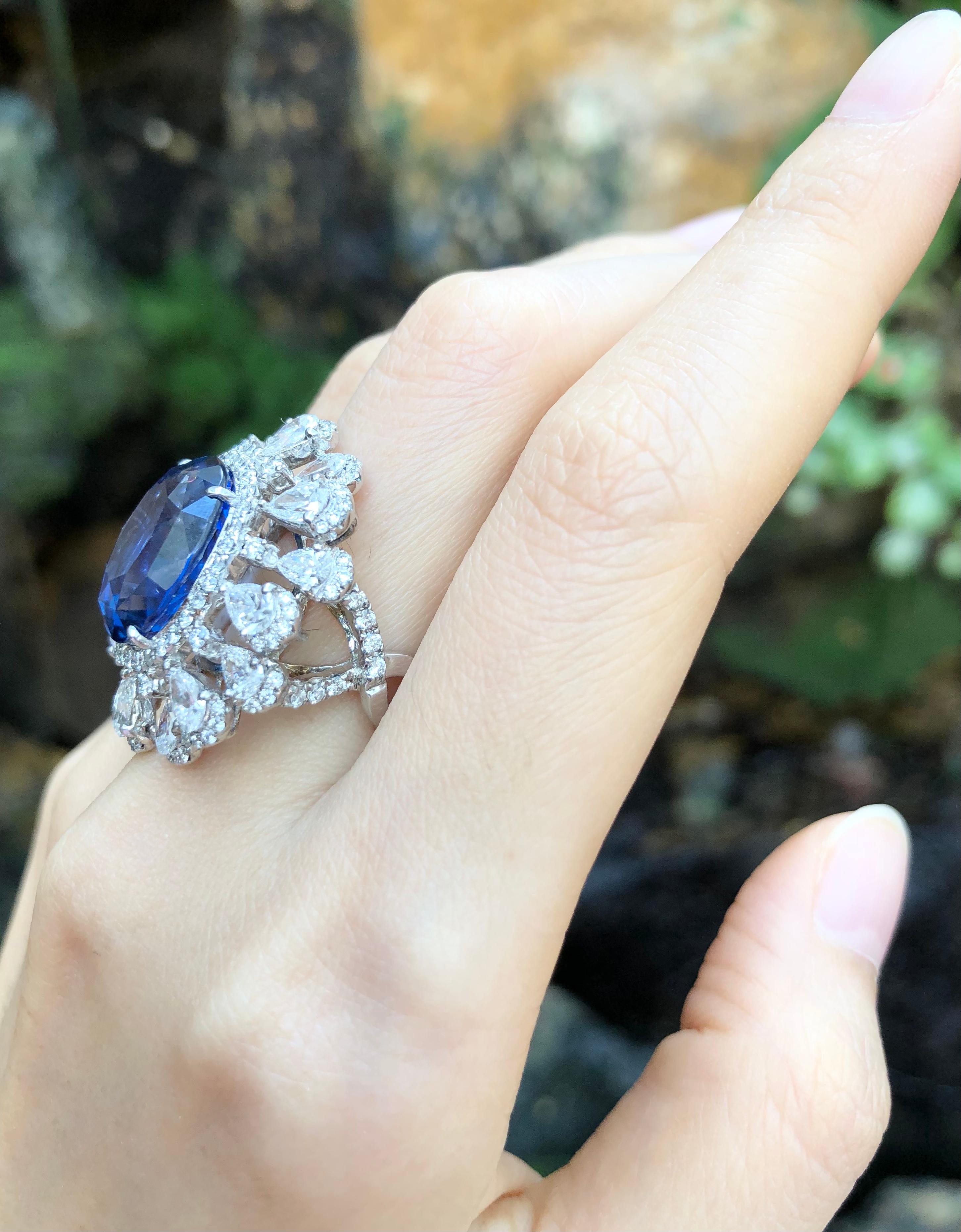Blauer Saphir  Diamantring mit Diamant in Platin 950 Fassungen gefasst Damen im Angebot