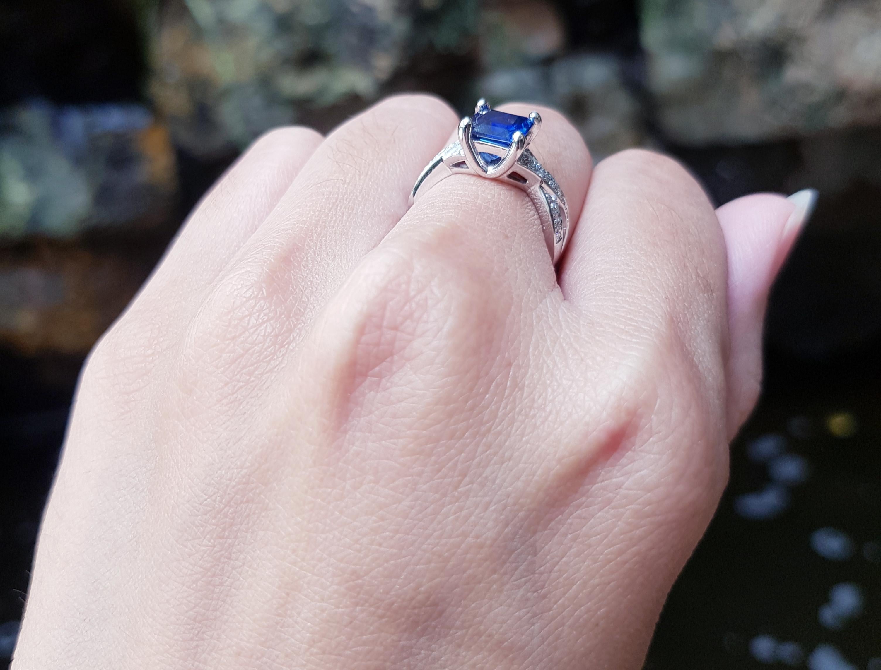 Princess Cut Certified Burmese Blue Sapphire with Diamond Ring Set in Platinum 950  For Sale