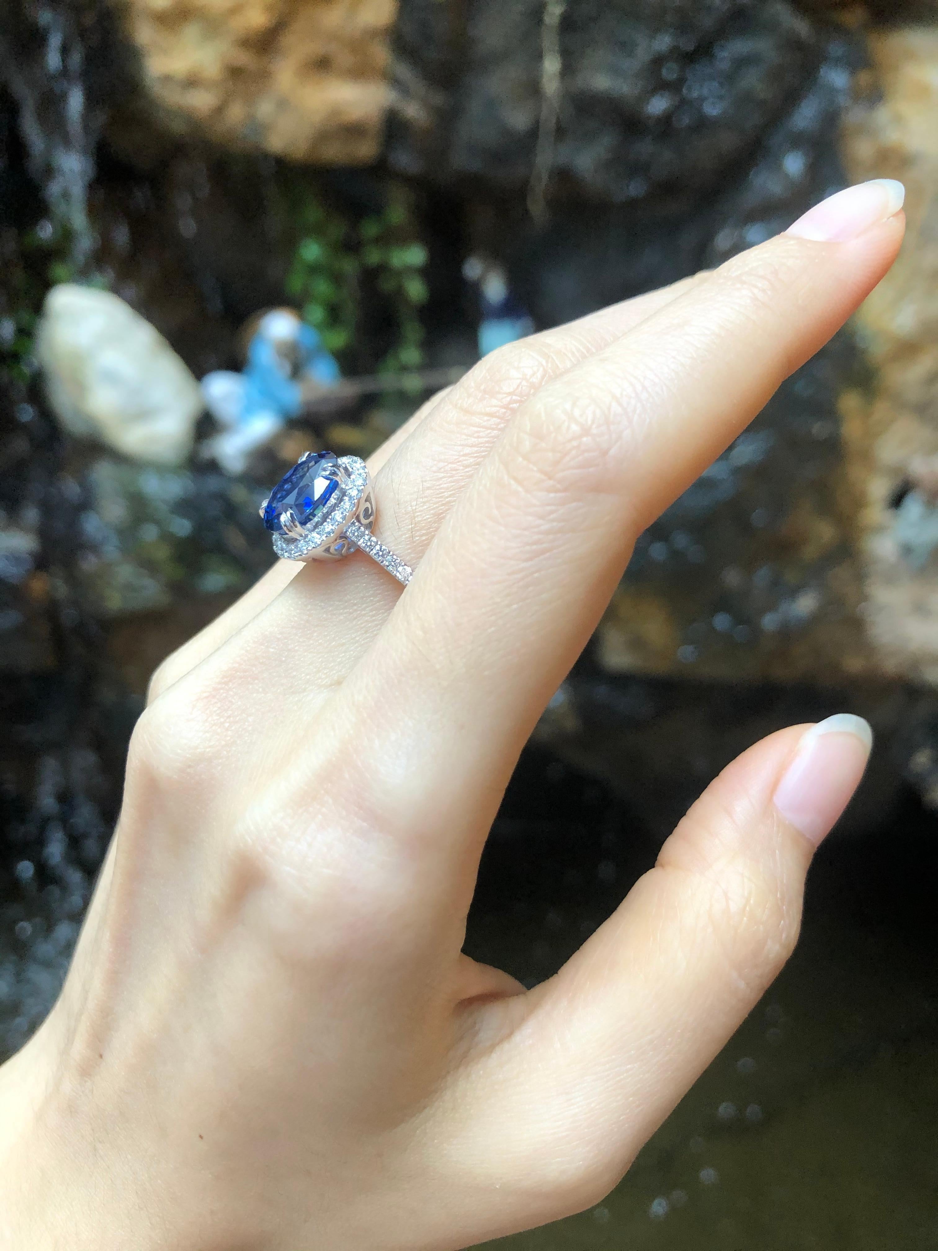 GIA Certified 3cts Ceylon Blue Sapphire with Diamond Ring Set in Platinum For Sale 1