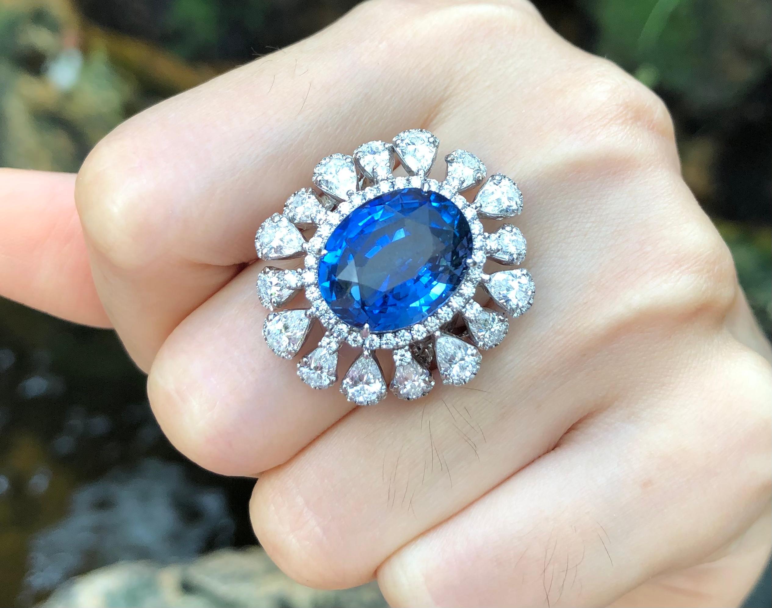 Blauer Saphir  Diamantring mit Diamant in Platin 950 Fassungen gefasst im Angebot 1