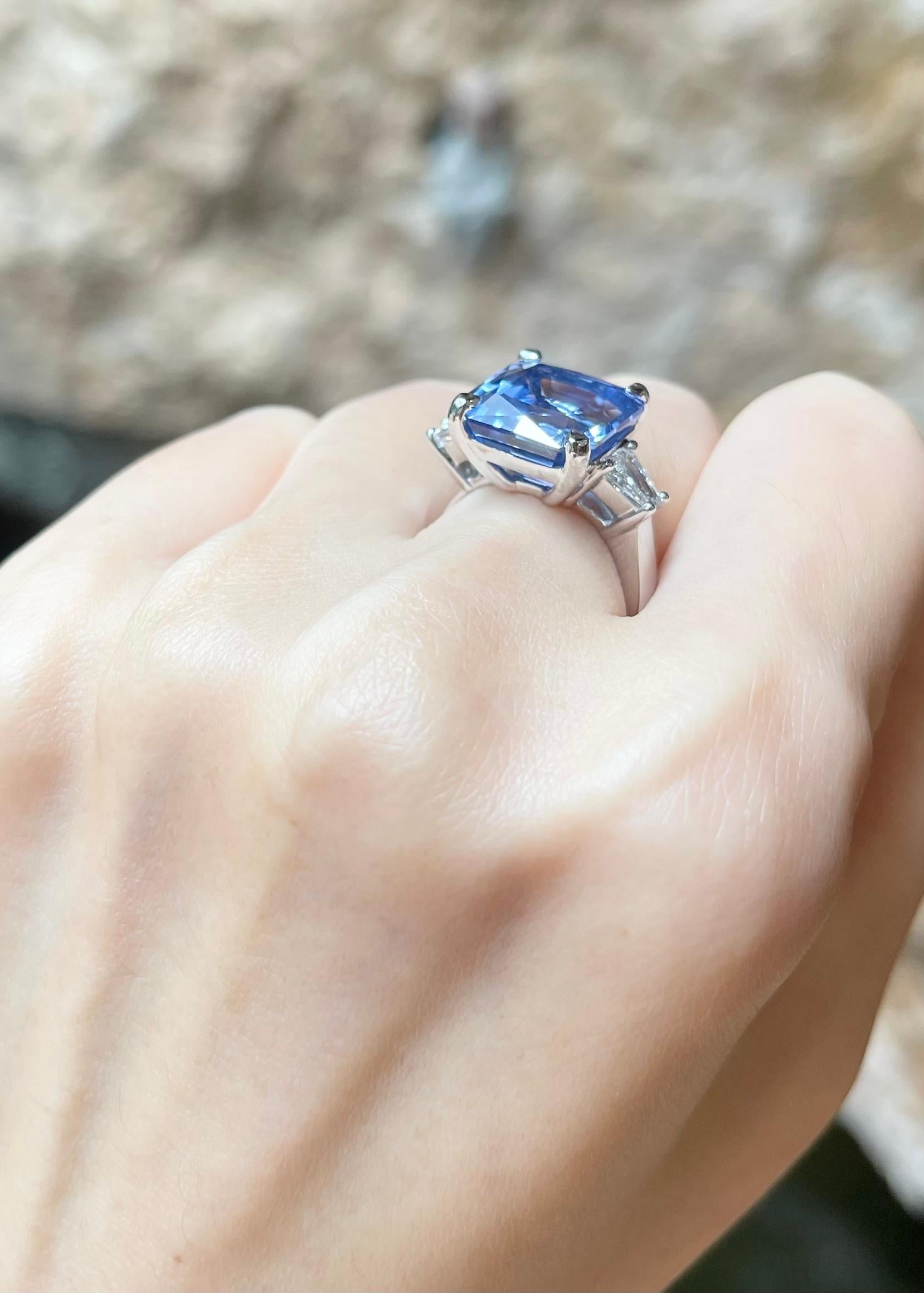 Blue Sapphire with Diamond Ring set in Platinum 950 Settings For Sale 1