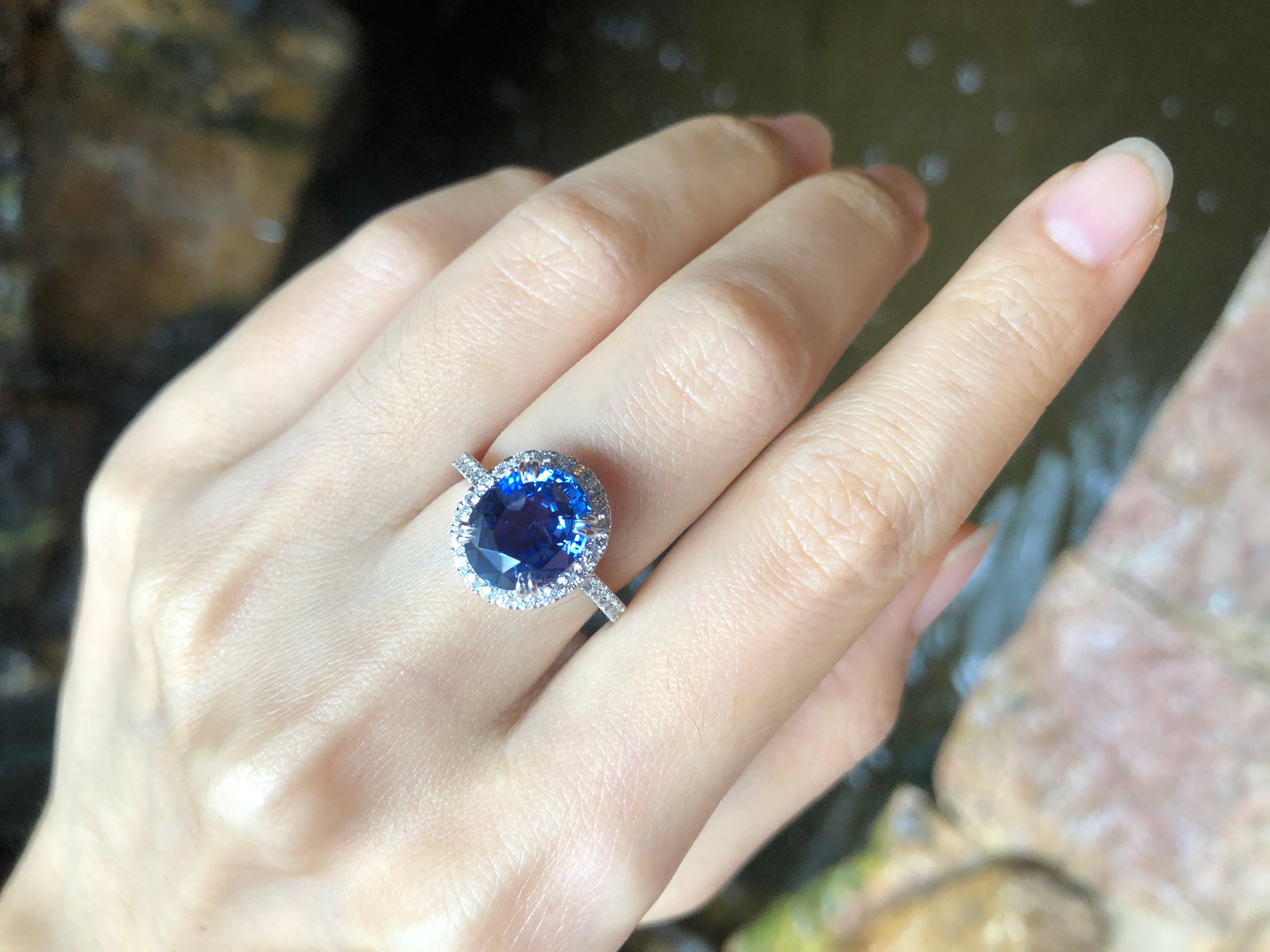 GIA Certified 3cts Ceylon Blue Sapphire with Diamond Ring Set in Platinum For Sale 2