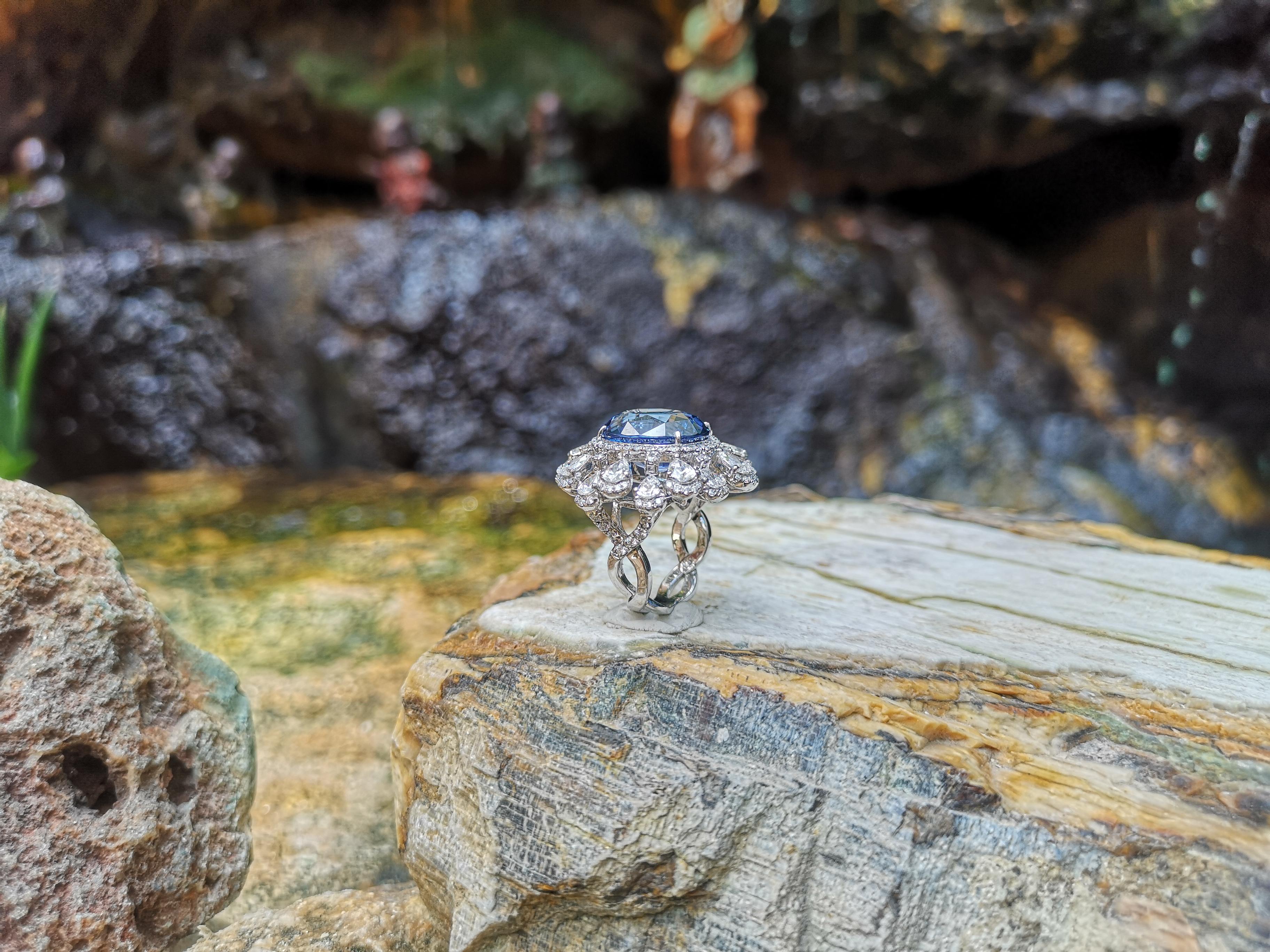 Blauer Saphir  Diamantring mit Diamant in Platin 950 Fassungen gefasst im Angebot 2