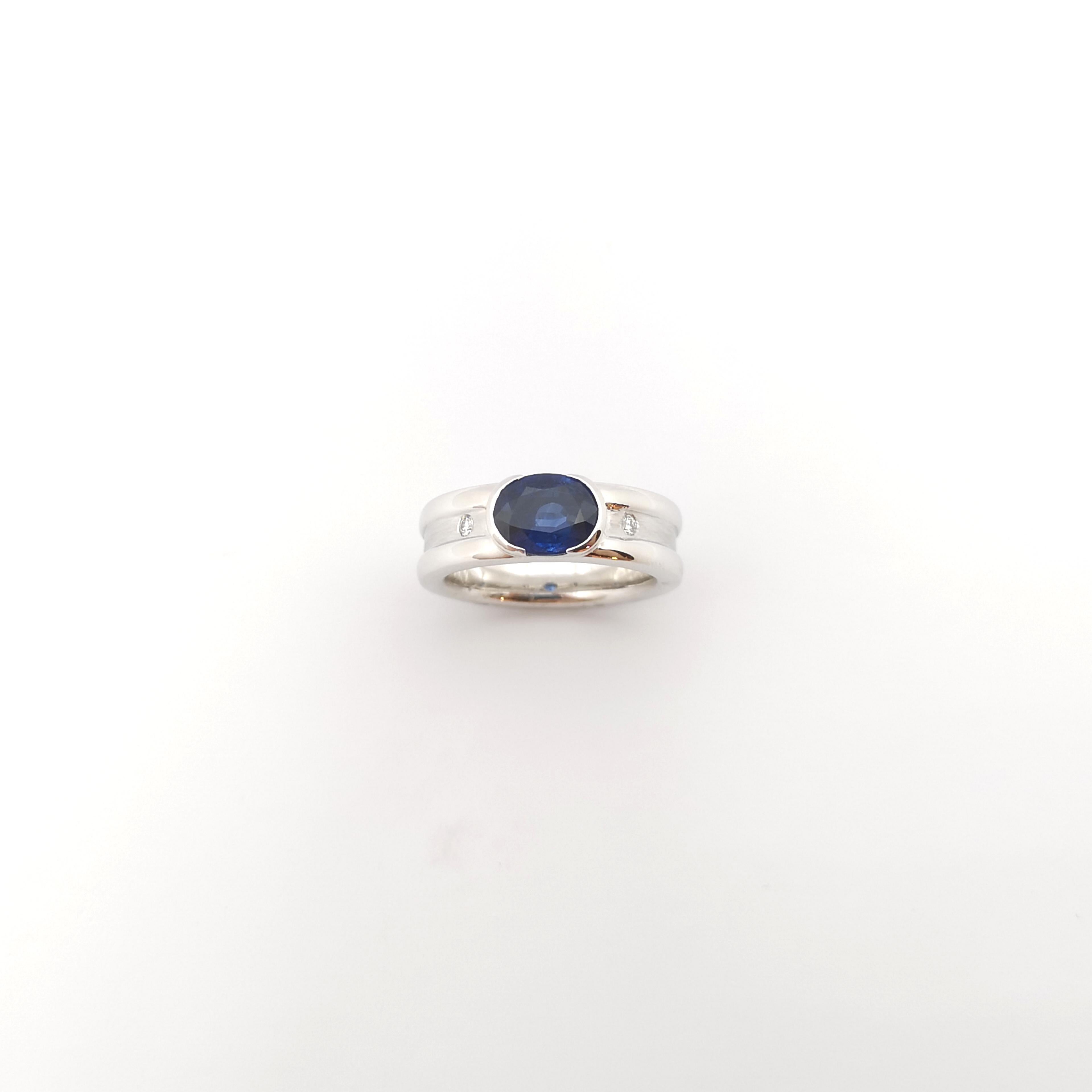 Blue Sapphire with Diamond Ring set in Platinum 950 Settings For Sale 2