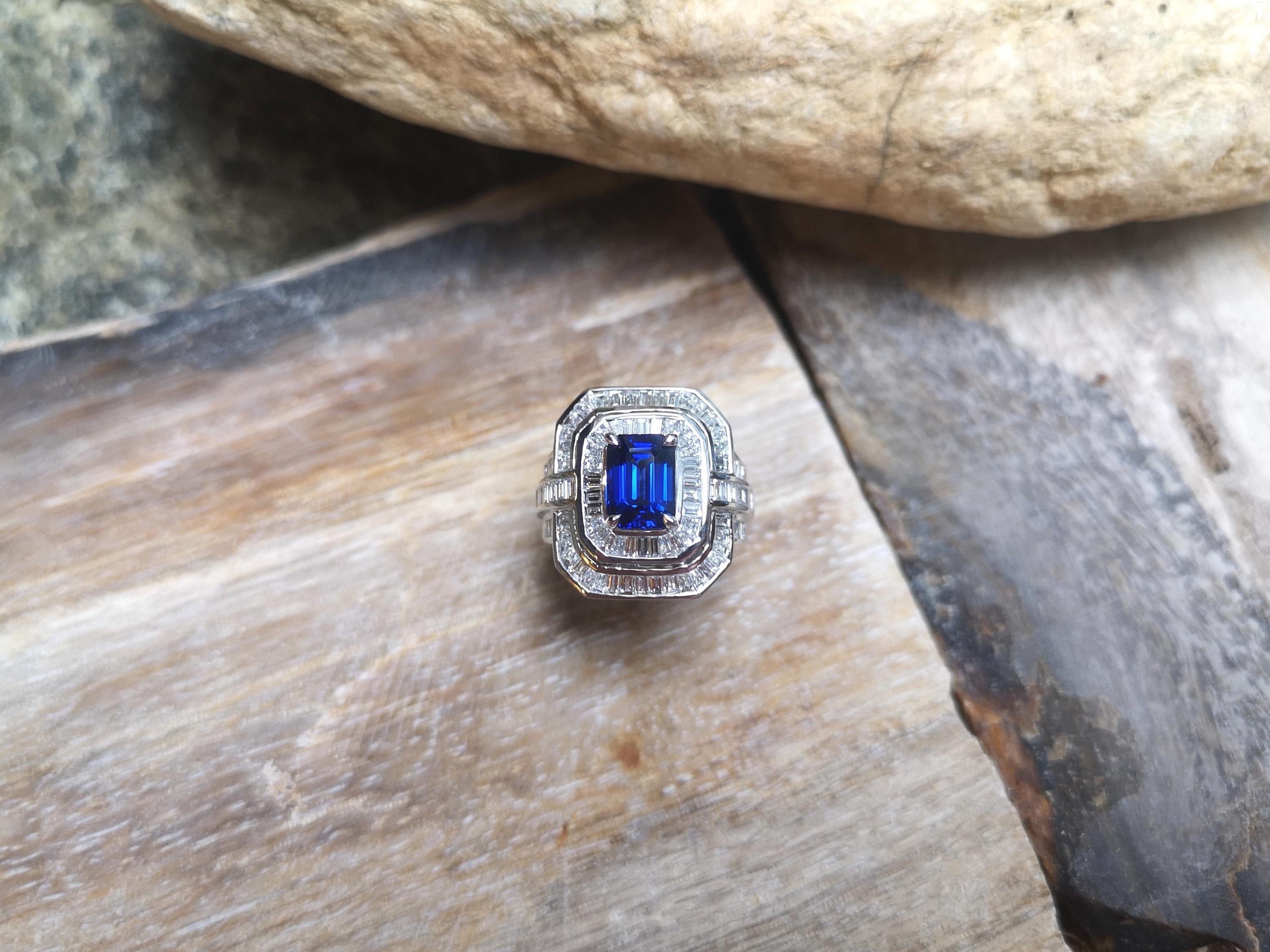 Blue Sapphire with Diamond Ring Set in Platinum 950 Settings For Sale 1