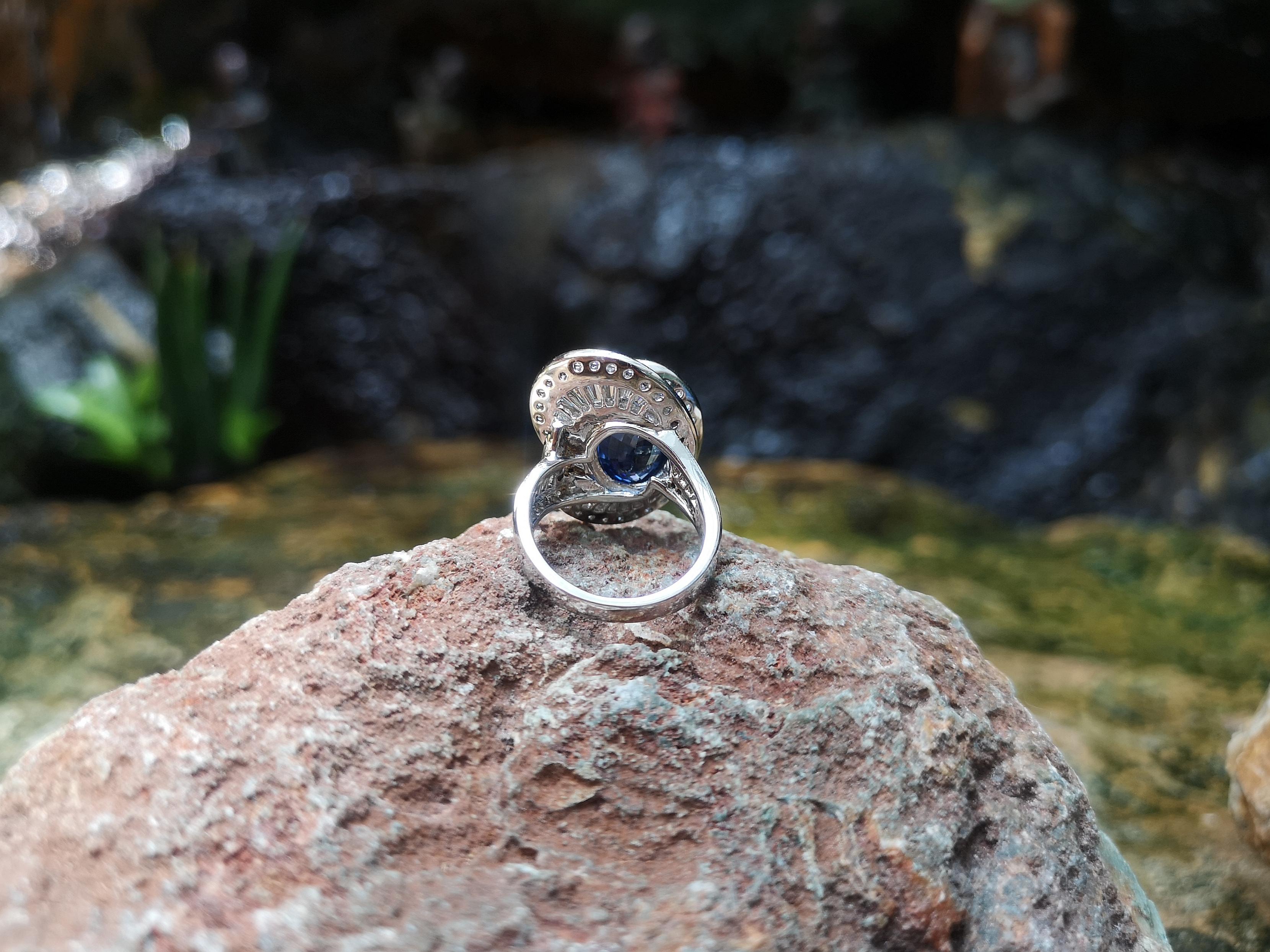 Blue Sapphire with Diamond Ring Set in Platinum 950 Settings For Sale 2