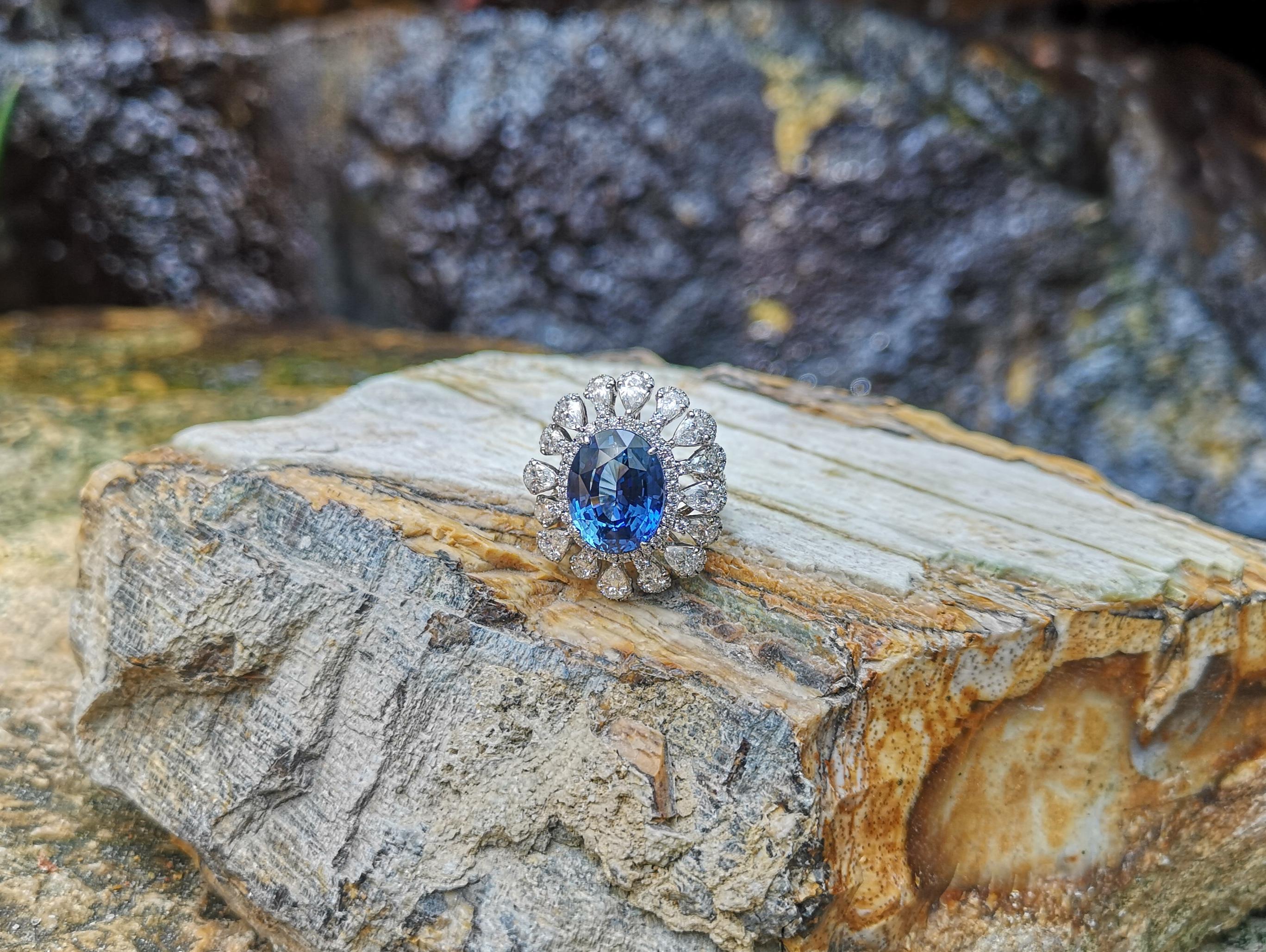 Blauer Saphir  Diamantring mit Diamant in Platin 950 Fassungen gefasst im Angebot 3