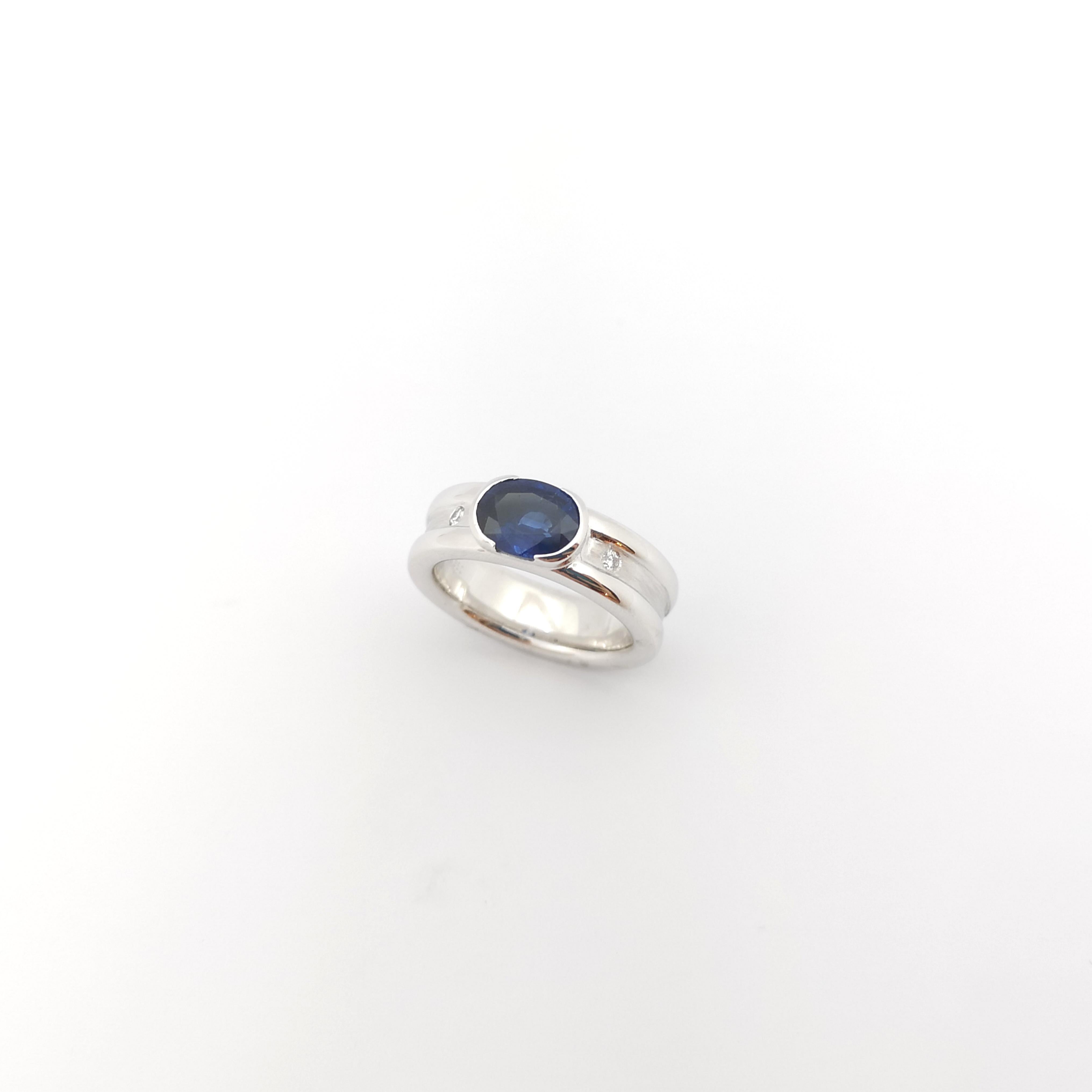 Blue Sapphire with Diamond Ring set in Platinum 950 Settings For Sale 3