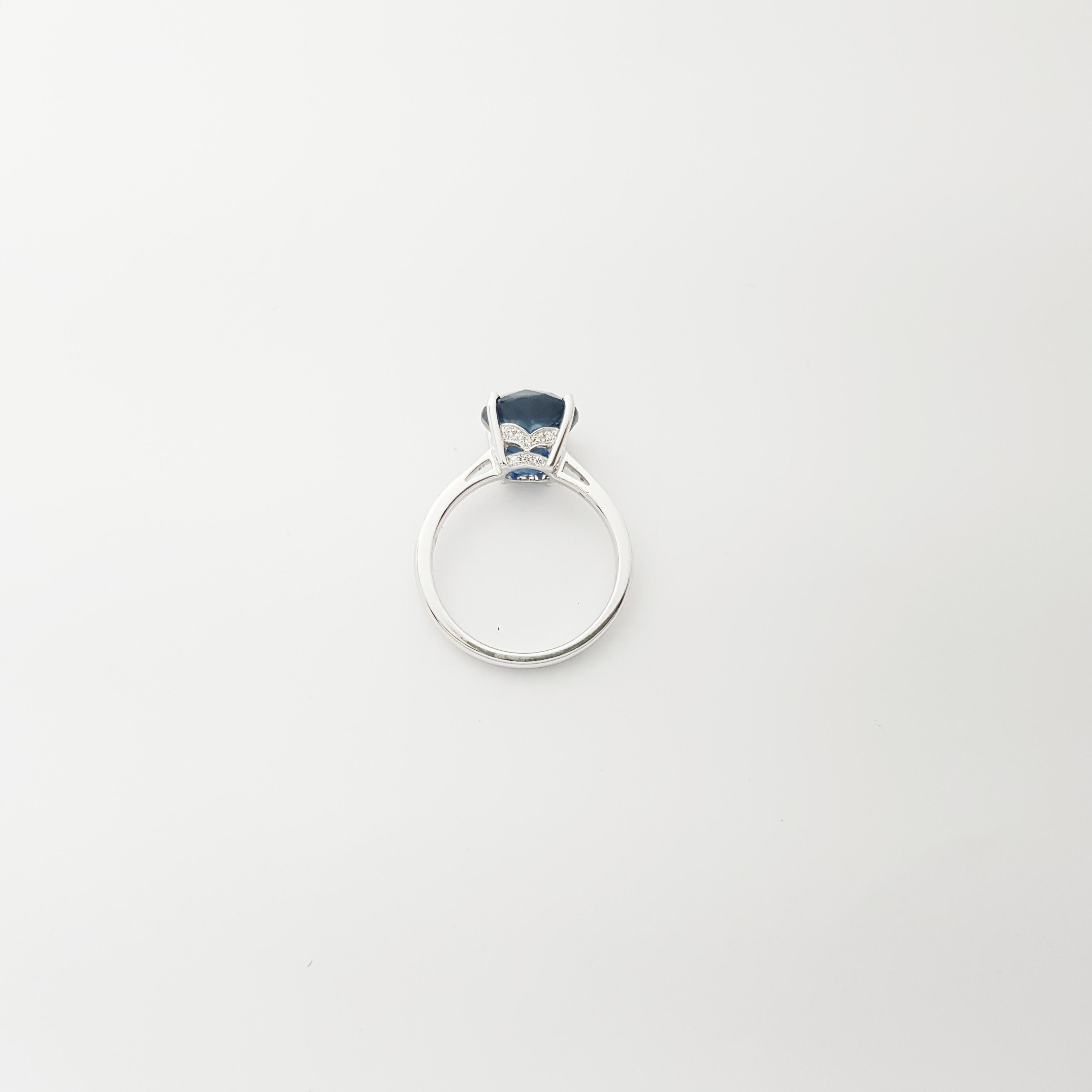 Anello con zaffiro blu e diamante con montatura in platino 950 in vendita 3