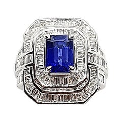Blue Sapphire with Diamond Ring Set in Platinum 950 Settings