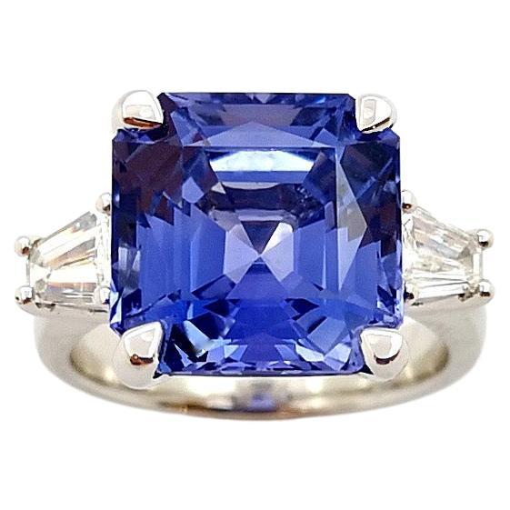 Blue Sapphire with Diamond Ring set in Platinum 950 Settings For Sale